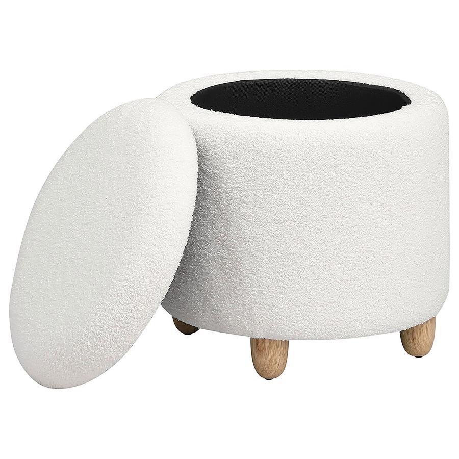 Valia - Faux Sheepskin Upholstered Round Storage Ottoman Coaster Fine Furniture