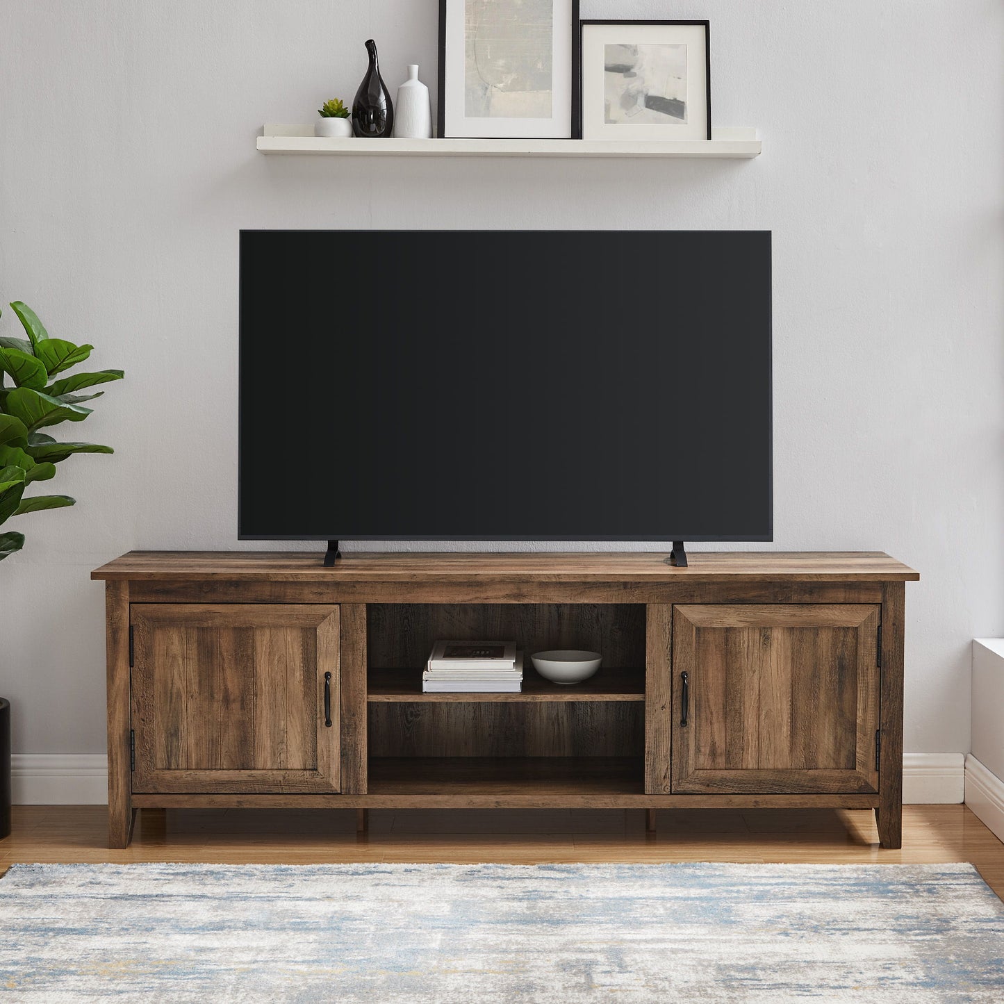 Modern Farmhouse 2 Door Grooved 70" TV Stand For 85" TVs Walker Edison
