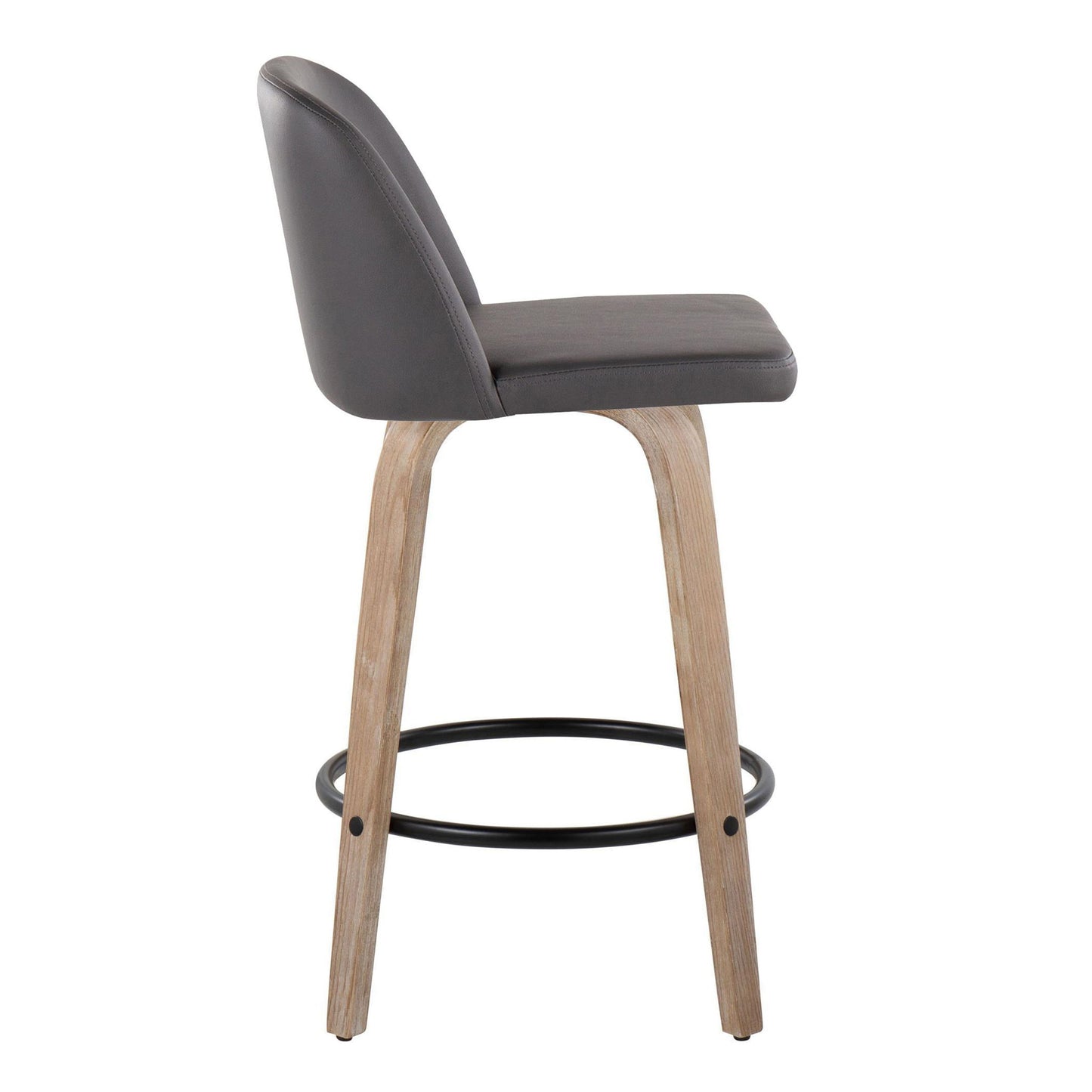 Toriano - Contemporary Fixed Height Counter Stool With Swivel & Round Footrest (Set of 2) - White Washed / Gray Lumi Source