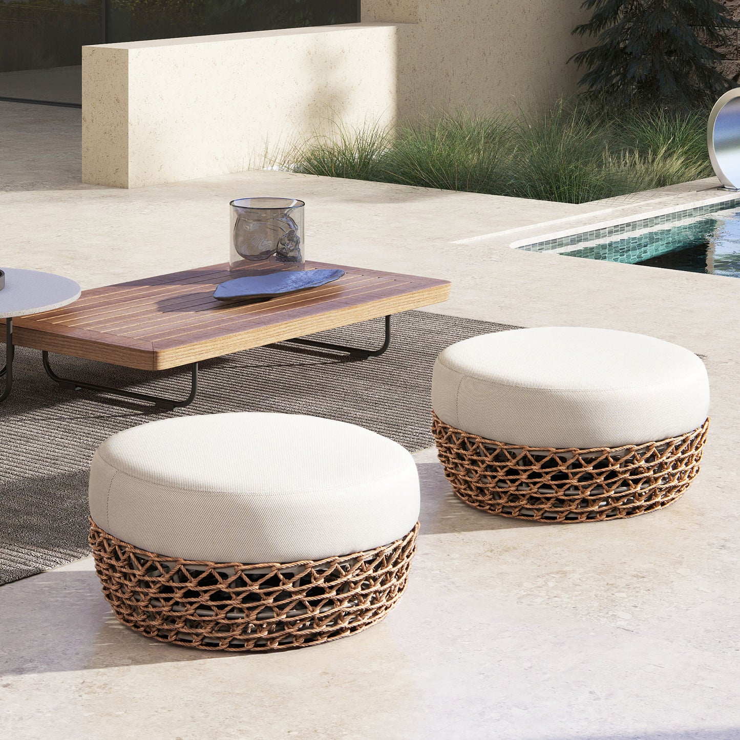 Willow - Round Upholstered Patio Ottoman Jennifer Taylor Home