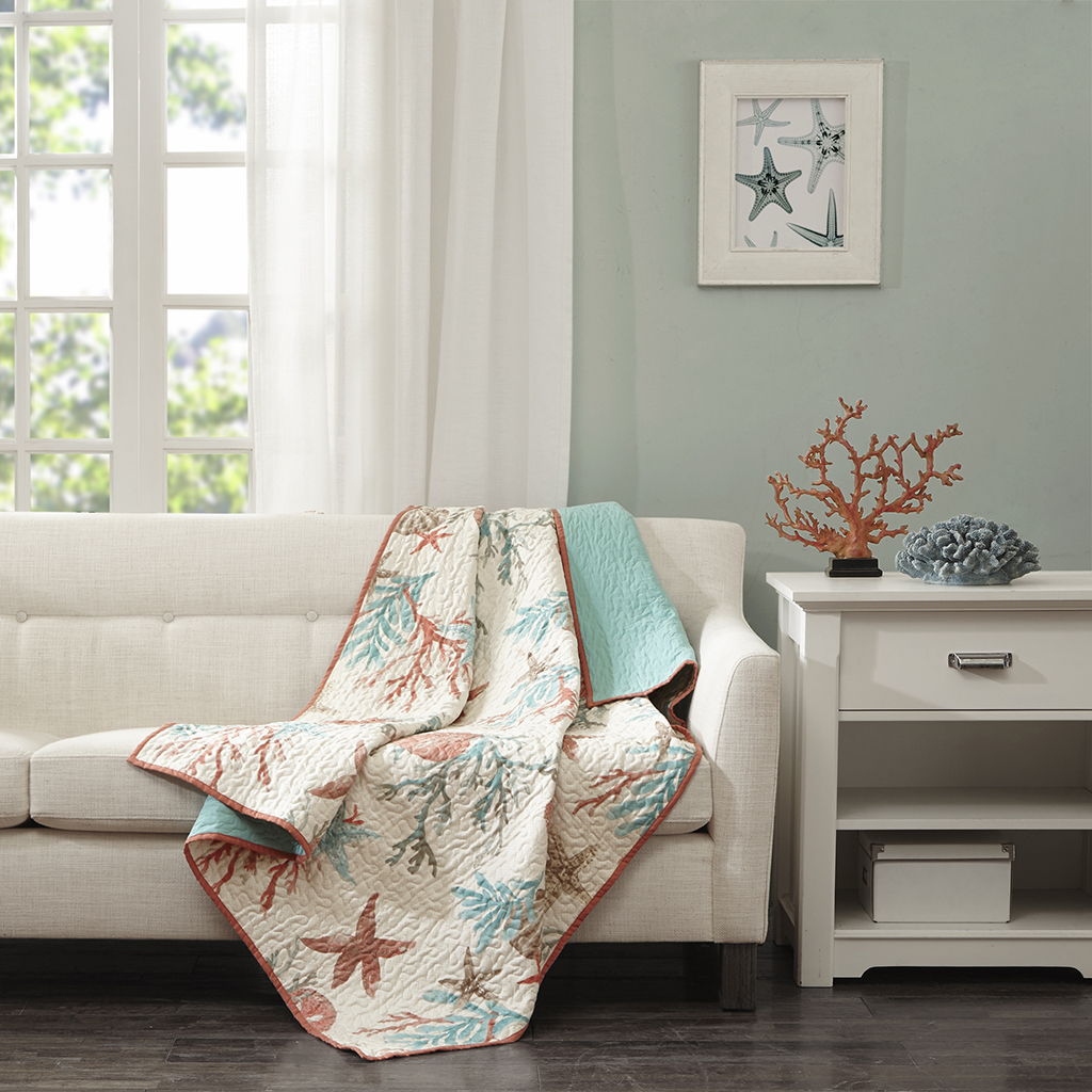 Pebble Beach - Oversized Quilted Throw - Coral Madison Park