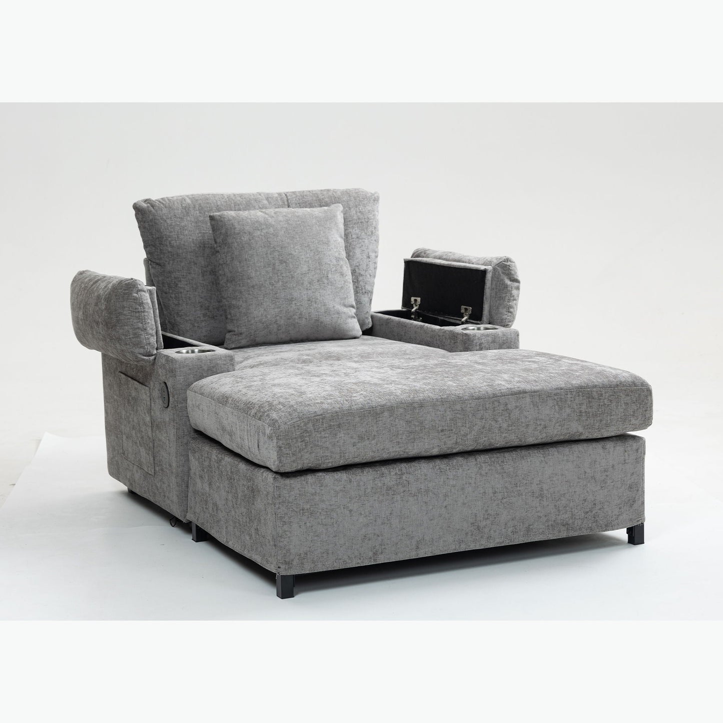Chenille Fabric Sofa Bed With Cupholders And USB Charging Ports Chair For Living Room Home Essentials