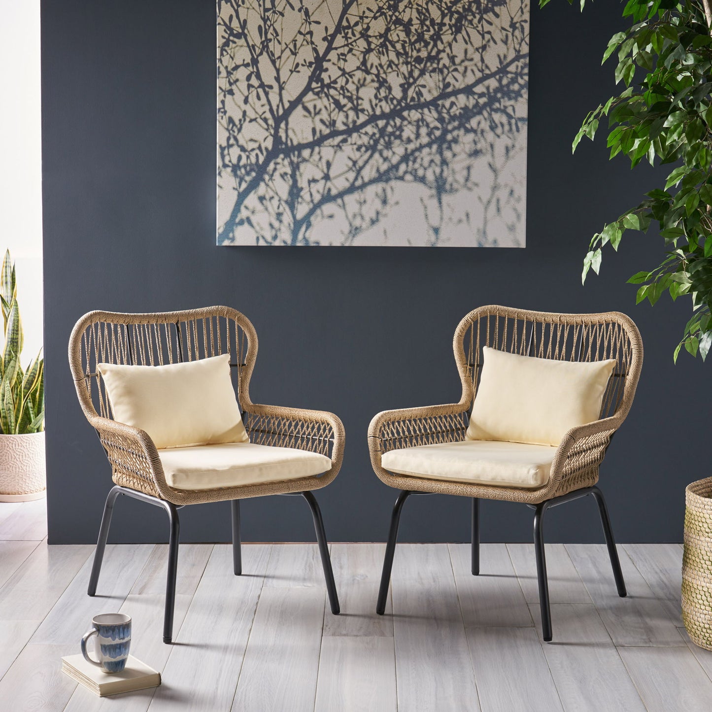 Southport - Club Chair With Woven Rope And Cushions Noble House