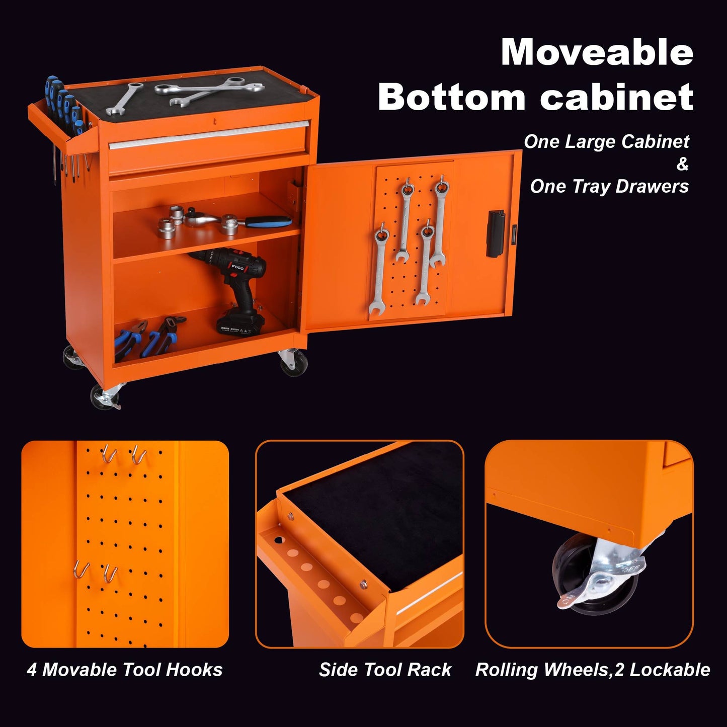 Tool Chest, 5 Drawer Rolling Tool Storage Cabinet With Detachable Top Tool Box, Liner, Universal Lockable Wheels, Adjustable Shelf, Locking Mechanism, Metal Tool Cart For Garage Workshop Daily Nest