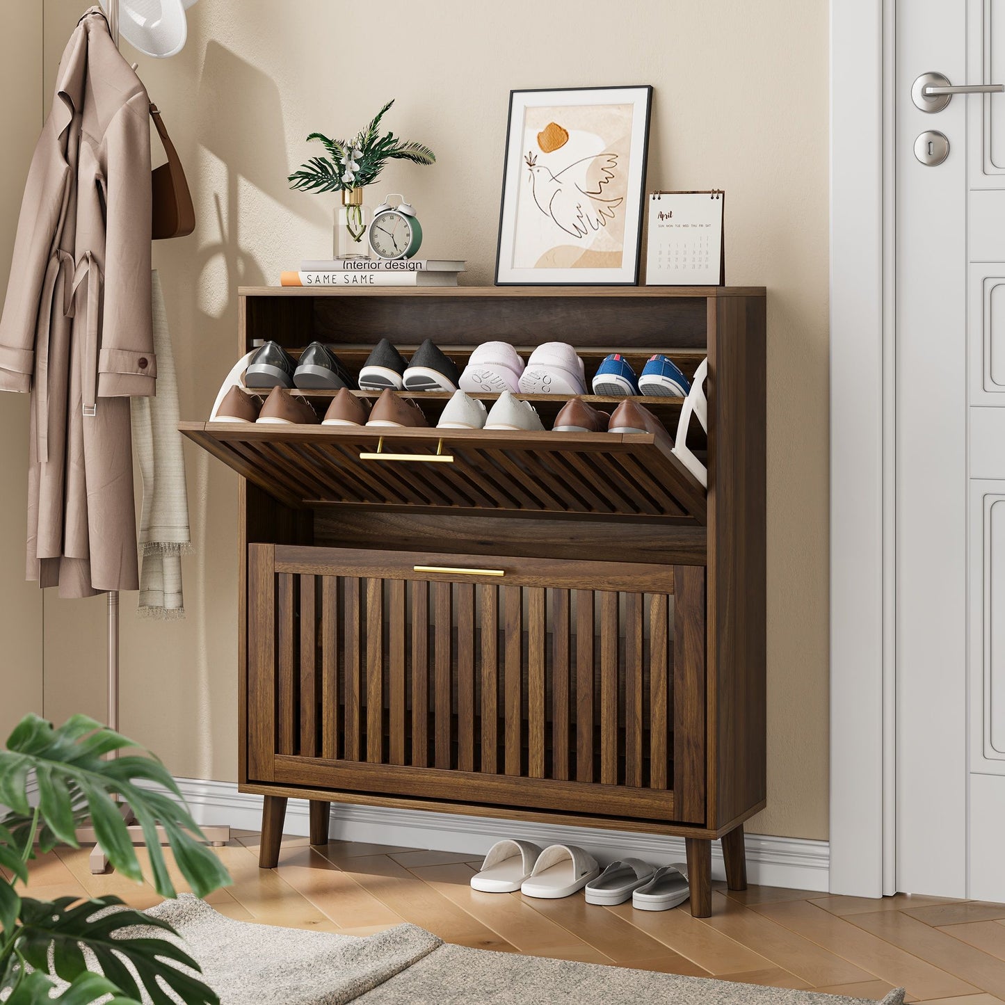 Medieval Modern Shoe Cabinet With 2 Flip Drawers And Fence Design Daily Nest