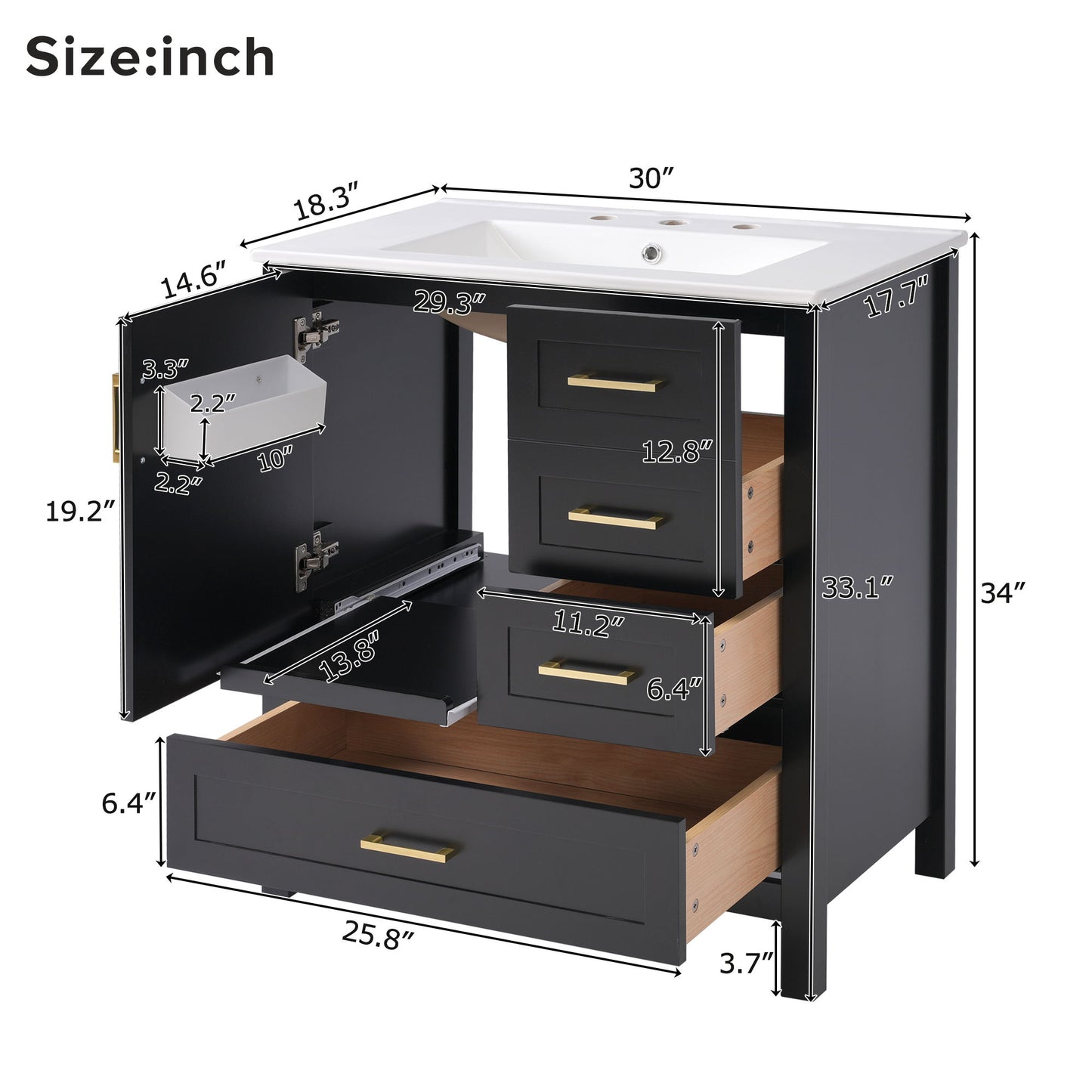 Modern Bathroom Vanity With Ceramic Sink, Solid Frame And Storage Solutions Hearth and Haven