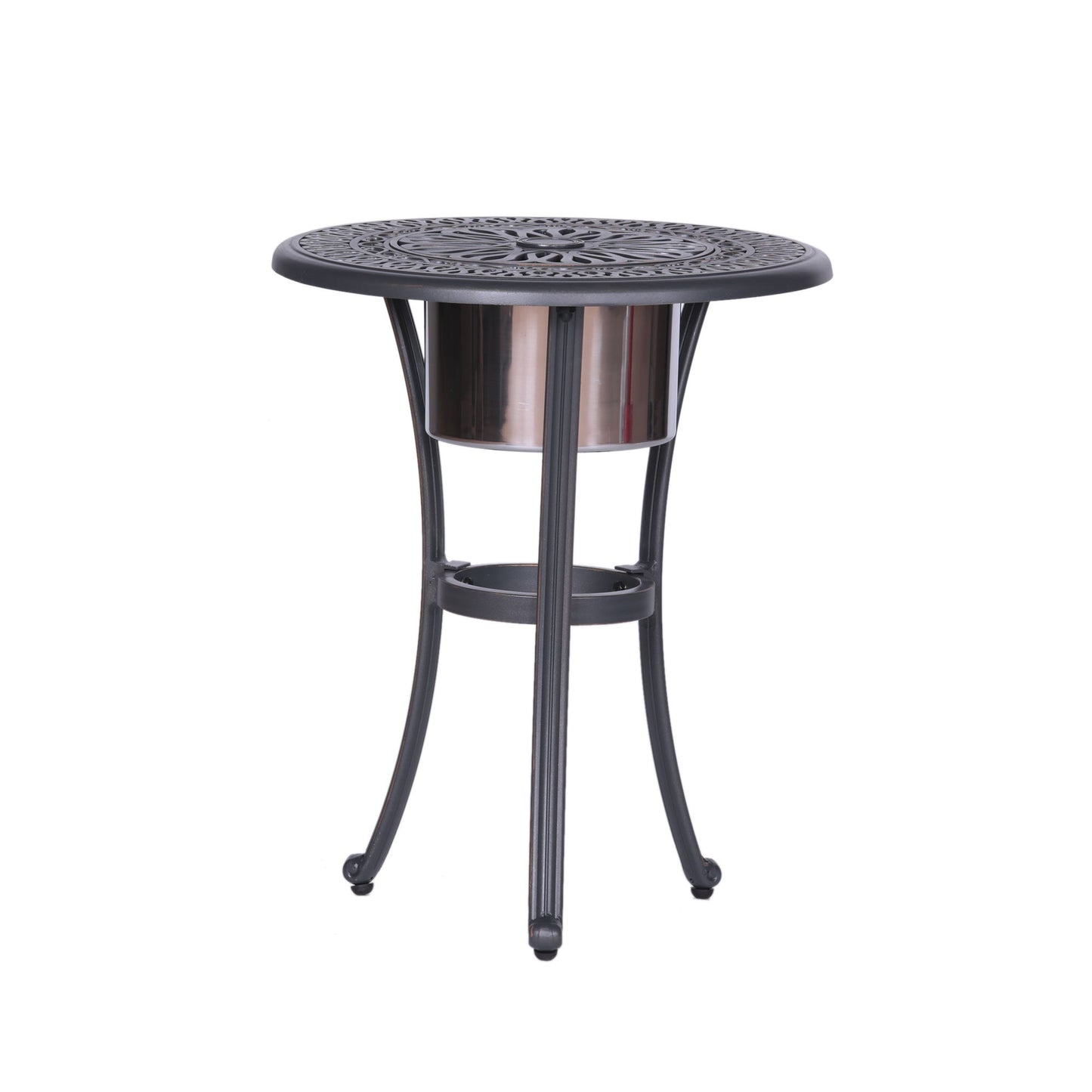Outdoor Patio Aluminum Round Bistro Table/Side Table With Ice Bucket - Gunmetal Home Essentials
