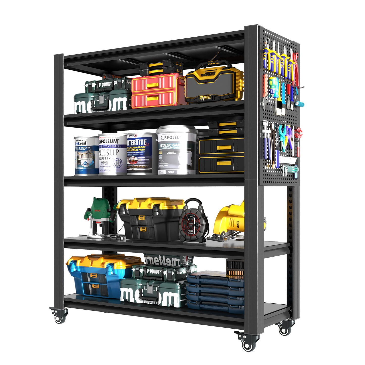 Heavy Duty Adjustable Metal Shelving Unit With Pegboard And Wheels For Multipurpose Storage Daily Nest