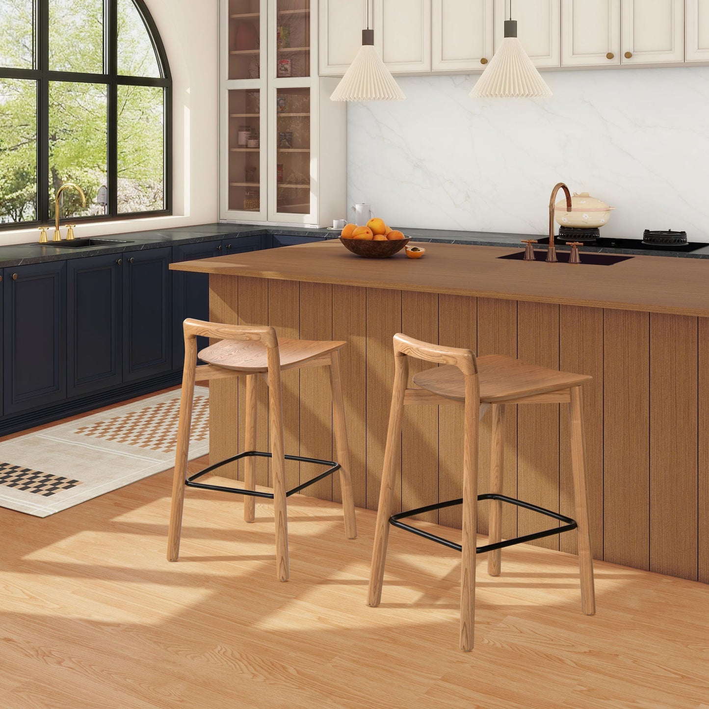 Sven - Modern Minimalist Low Back Counter Stool - Natural Blonde Ash Jennifer Taylor Home