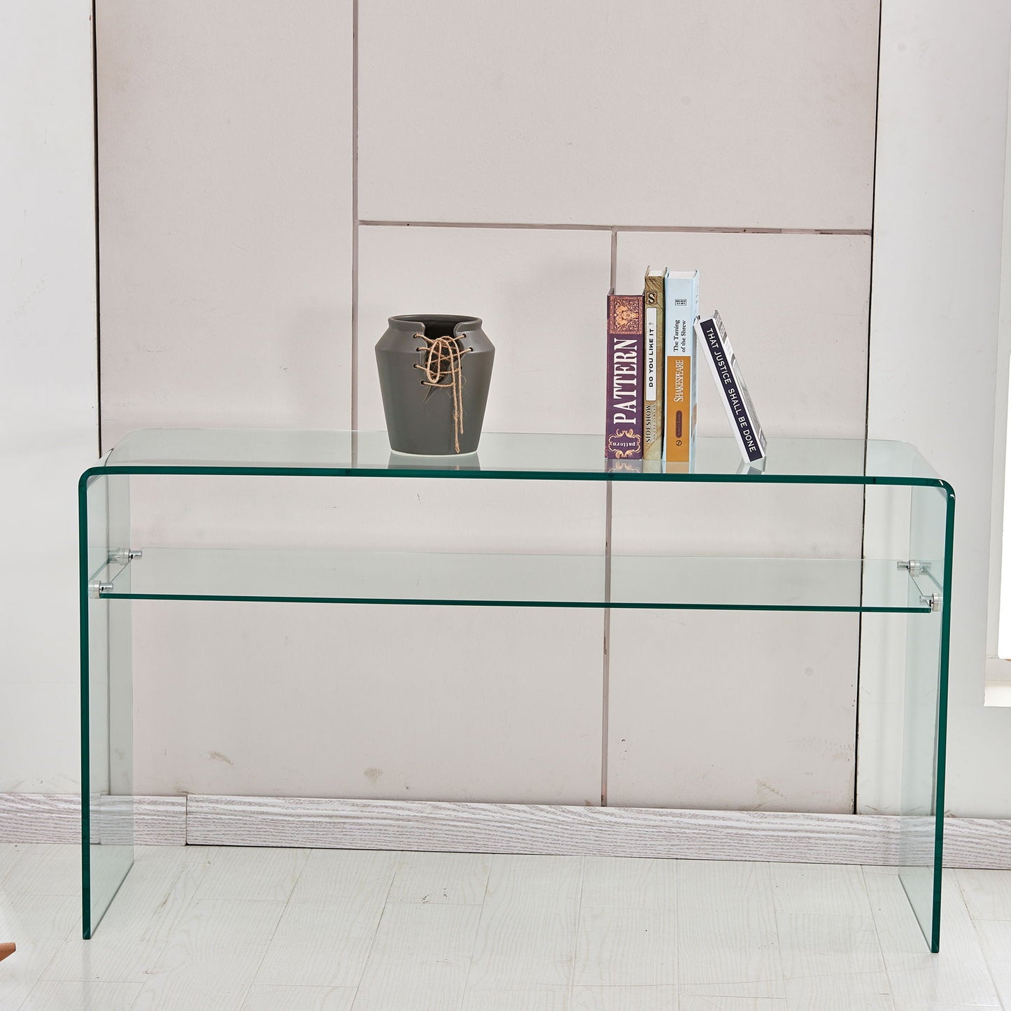 Modern Glass Console Table With Rounded Edges For Versatile Use Tempered Glass - Clear Home Essentials
