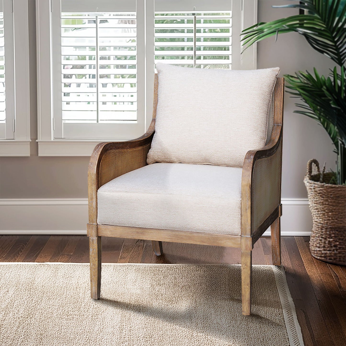 Morgan - Cane Accent Chair With Removable Back Cushion - Reclaimed Natural Martha Stewart