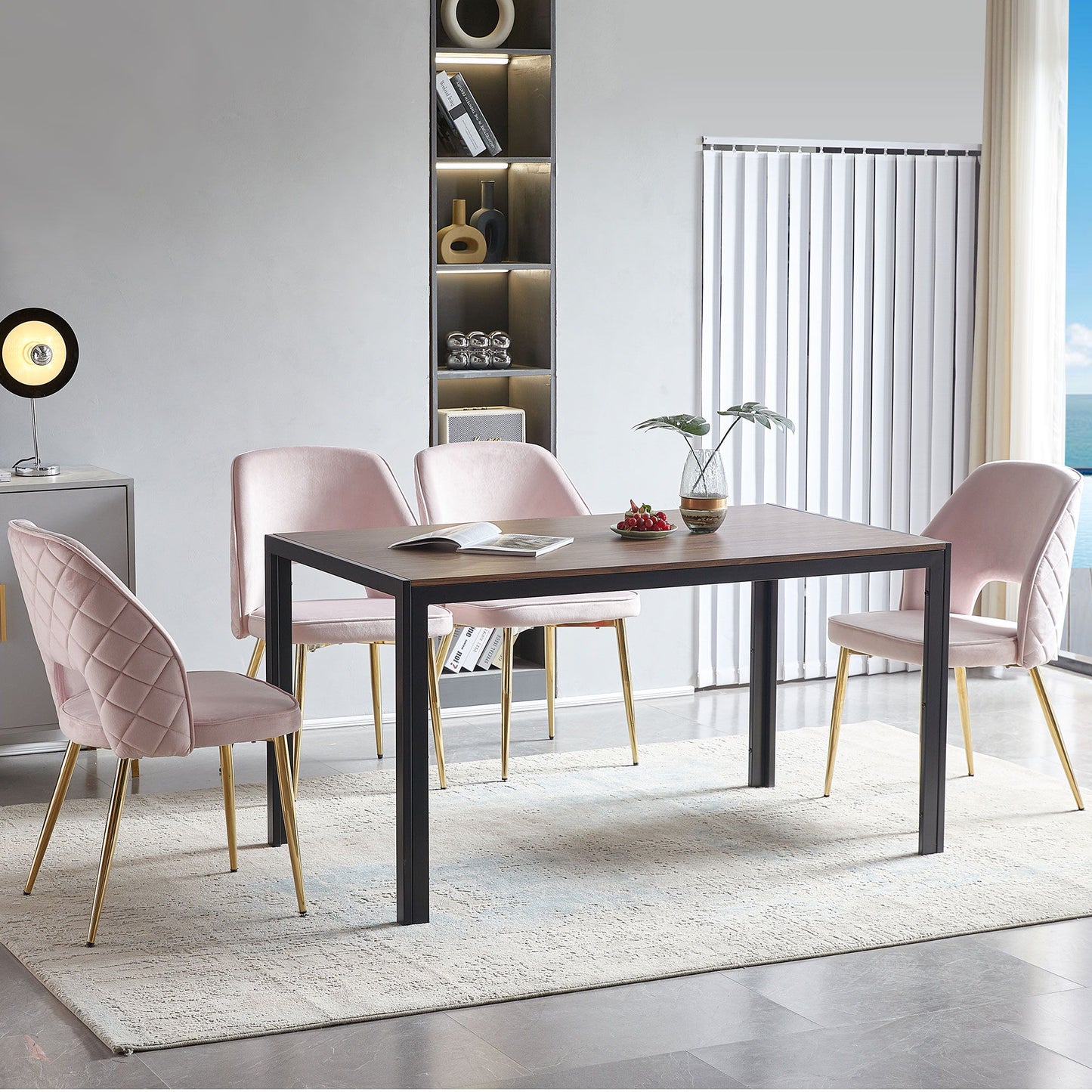 Velvet Dining Chairs With Metal Legs And Hollow Back Upholstered Dining Chairs Home Essentials