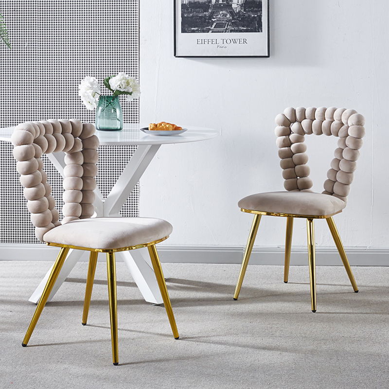 Modern Chair With Iron Tube Legs, Soft Cushions And Comfortable Backrest, Suitable For Dining Room, Living Room, Cafe, Hairball Back Home Essentials
