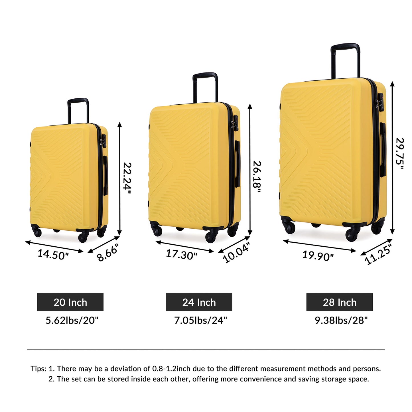 3 Piece Luggage Sets Lightweight Suitcase With Two Hooks, Spinner Wheels, Tsa Lock, Durable Hard Shell Daily Nest