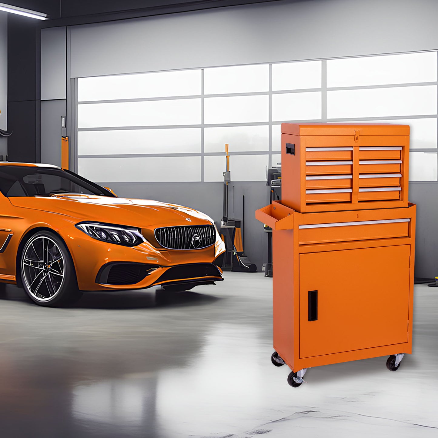 Tool Chest, 5 Drawer Rolling Tool Storage Cabinet With Detachable Top Tool Box, Liner, Universal Lockable Wheels, Adjustable Shelf, Locking Mechanism, Metal Tool Cart For Garage Workshop Daily Nest