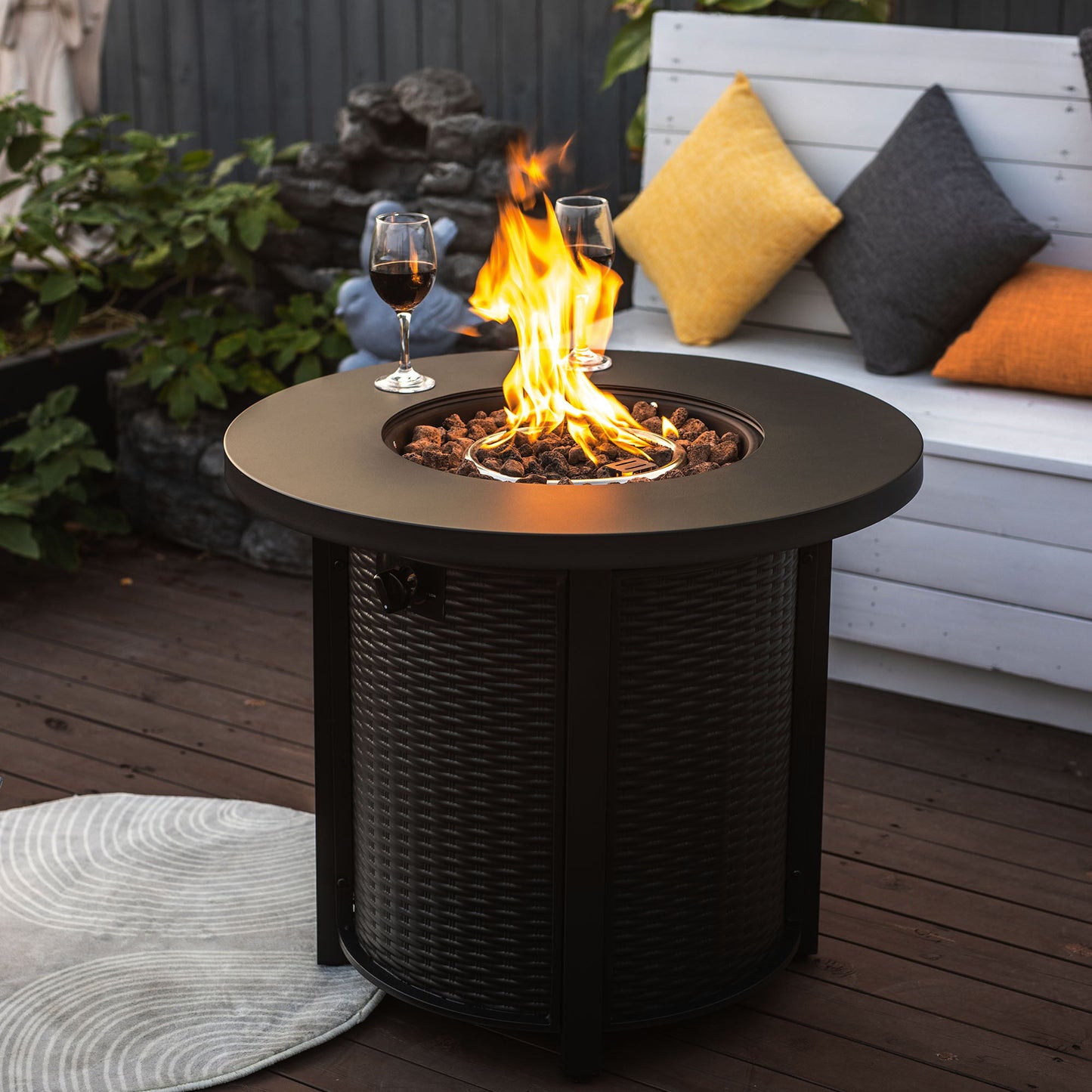 30" Propane Round Fire Table 40000Btu Propane Fire Pit Table - Black Home Essentials