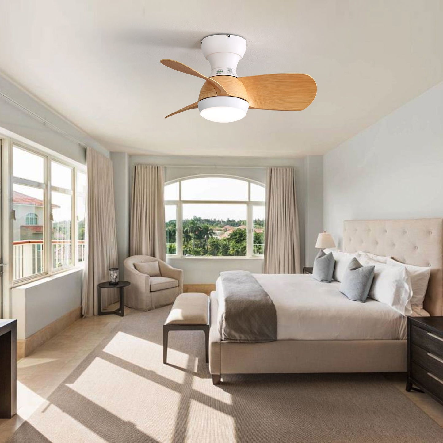 23" Bedroom Ceiling Fan With 3 Color Dimmable 3 ABS Blades Remote Control Dc Motor Black With 18W Led Light Daily Nest