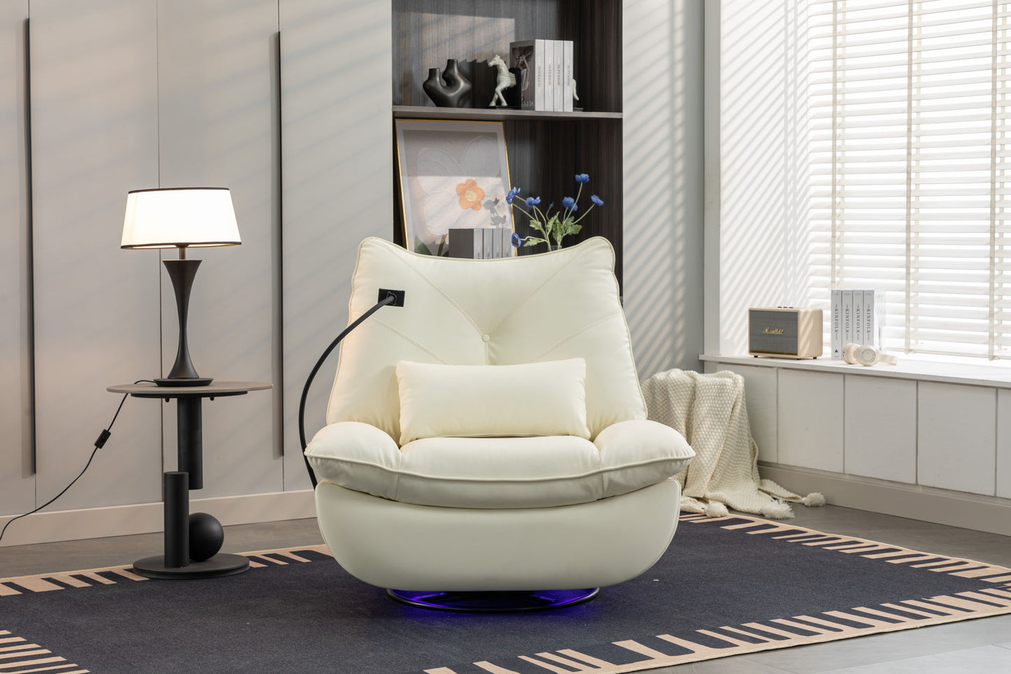 270 Swivel Glider Recliner Chair, Power Recliner Rocking Chair, USB Port Charge For Nursery Chair With Atmosphere Lamp For Living Room Bedroom Apartment Home Essentials
