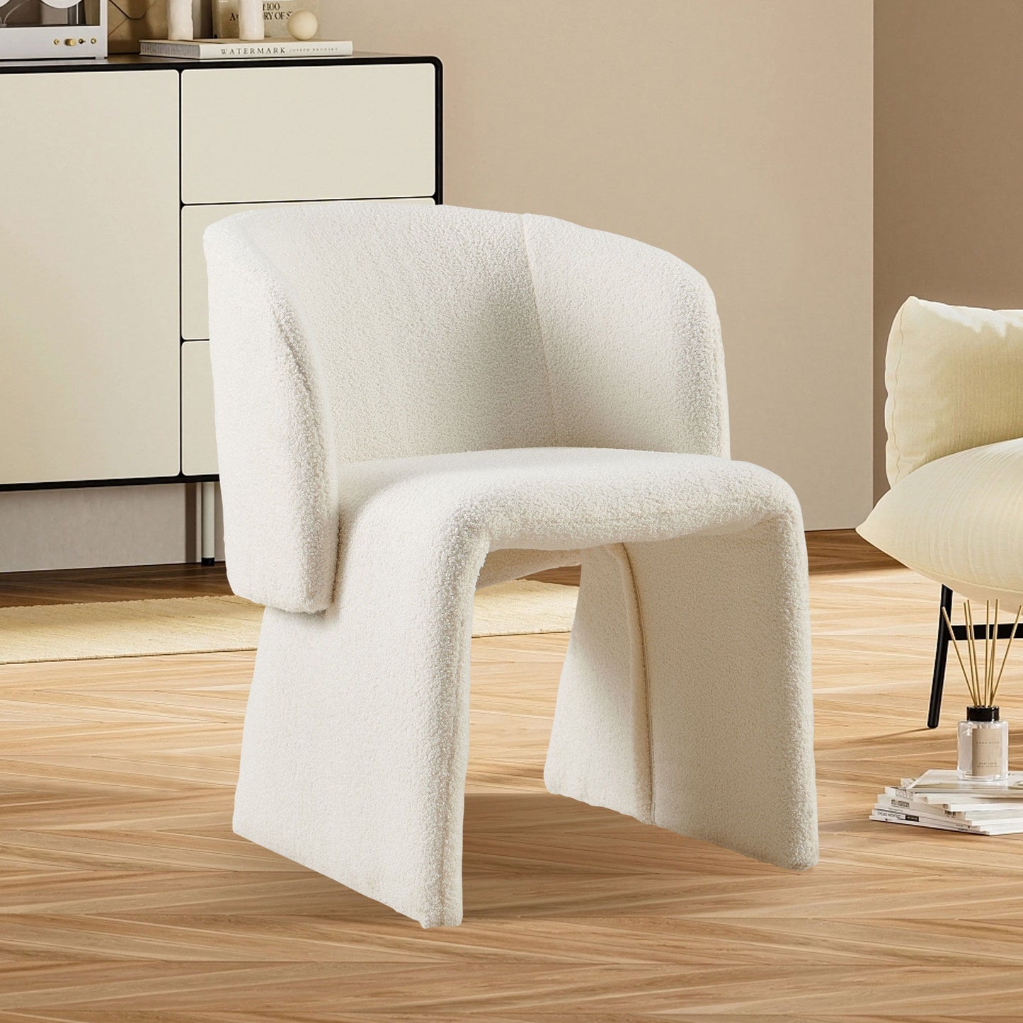 Modern Accent Chair Brown Single Sofa Chair, Upholstered Side Chair Teddy Comfy Chair For Dining Room / Bedroom / Living Room / Reception Home Essentials