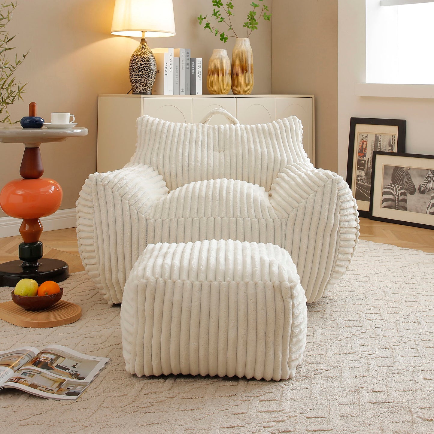 Giant Plush Bean Bag Chair With Armrests And Footstool Home Essentials