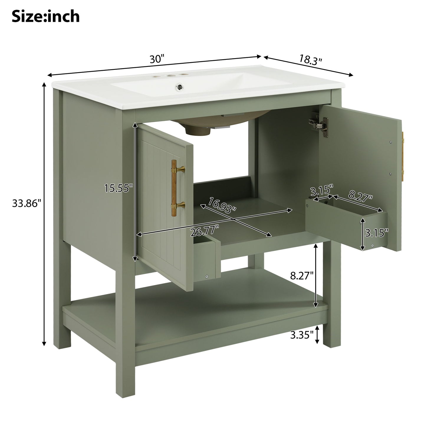 Elegant Bathroom Vanity With Ceramic Sink And Versatile Storage Hearth and Haven