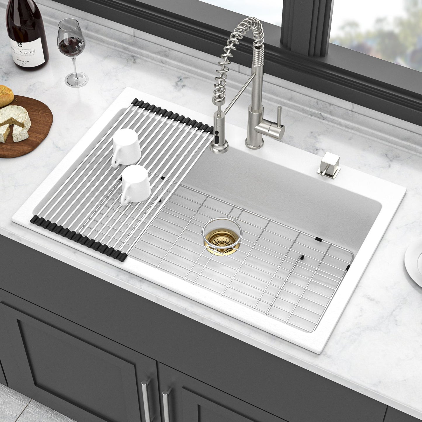 Quartz Kitchen Sink, Granite Composite, Drop In Sink With Durable Design Daily Nest