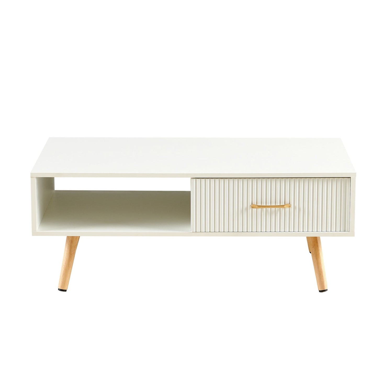 Modern Rectangle Coffee Table With Legs, Sliding Drawer For Storage - White Home Essentials
