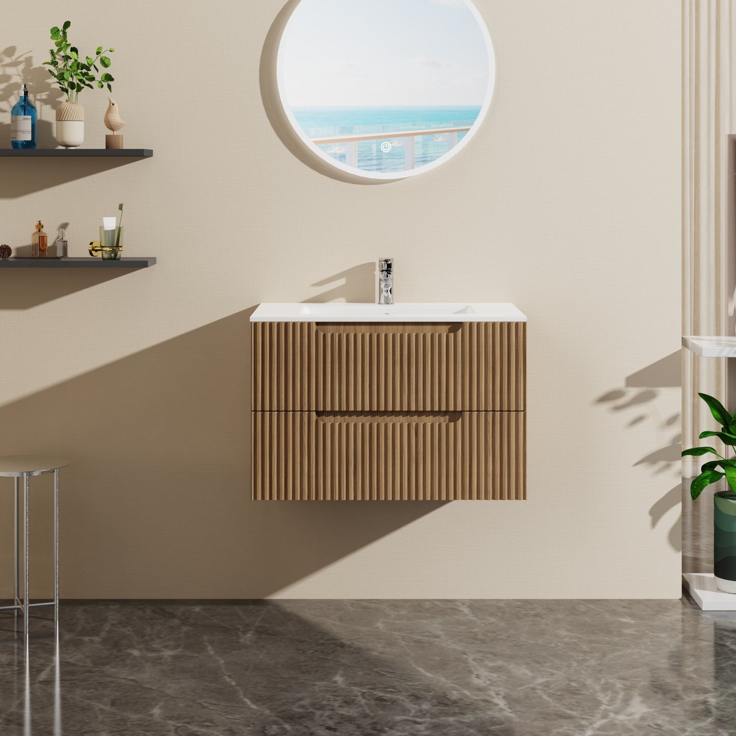 30" Wall Mounted Bathroom Vanity With Sink, Soft Close System, And Spacious Drawers - Walnut Daily Nest