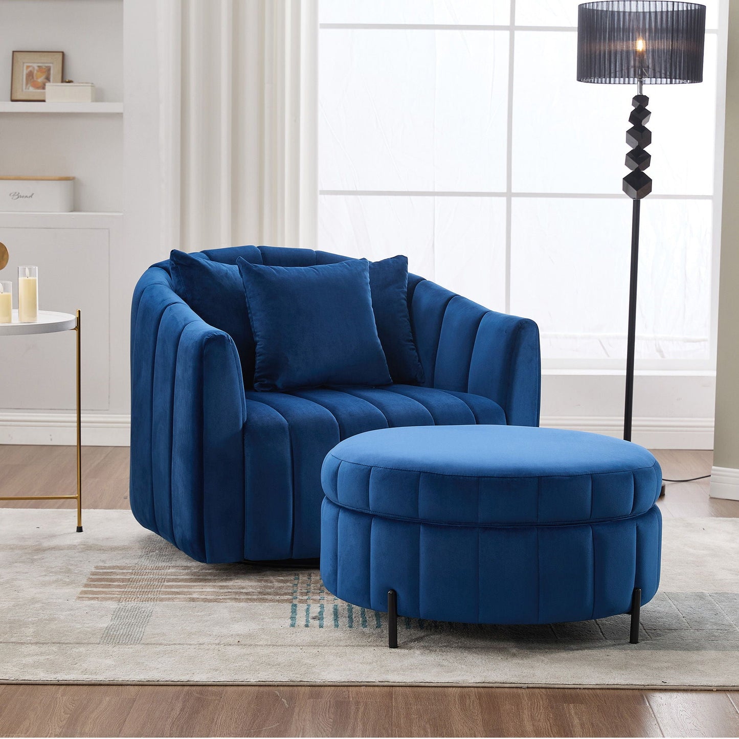 Oversized Velvet Swivel Barrel Accent Chair And Ottoman Set With Storage Home Essentials