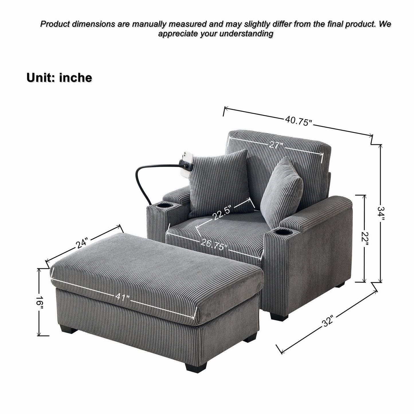 Oversized Chaise Lounge Chair With Ottoman And Storage Home Essentials