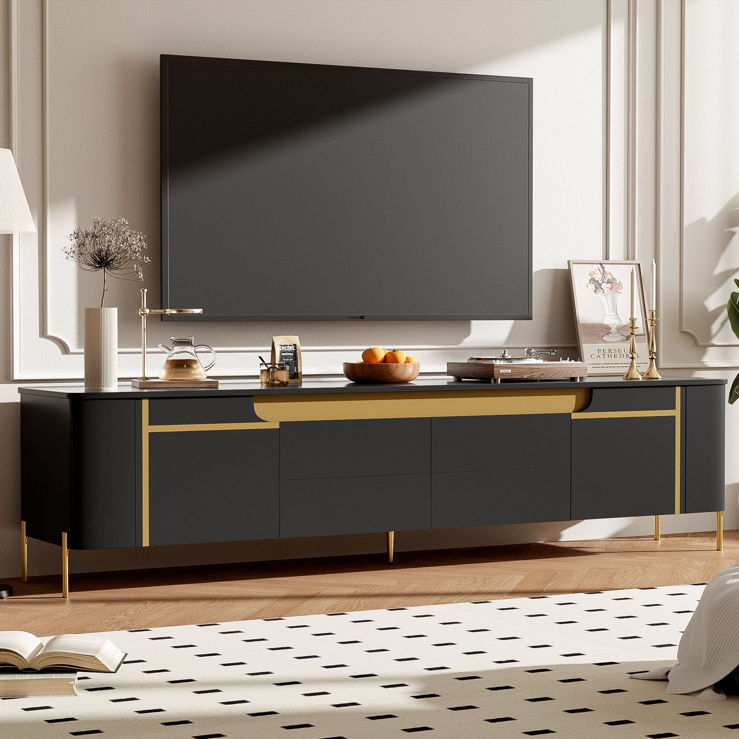 TV Stand For TVs Up To 80" With 4 Drawers And 2 Spacious Cabinets Hearth and Haven