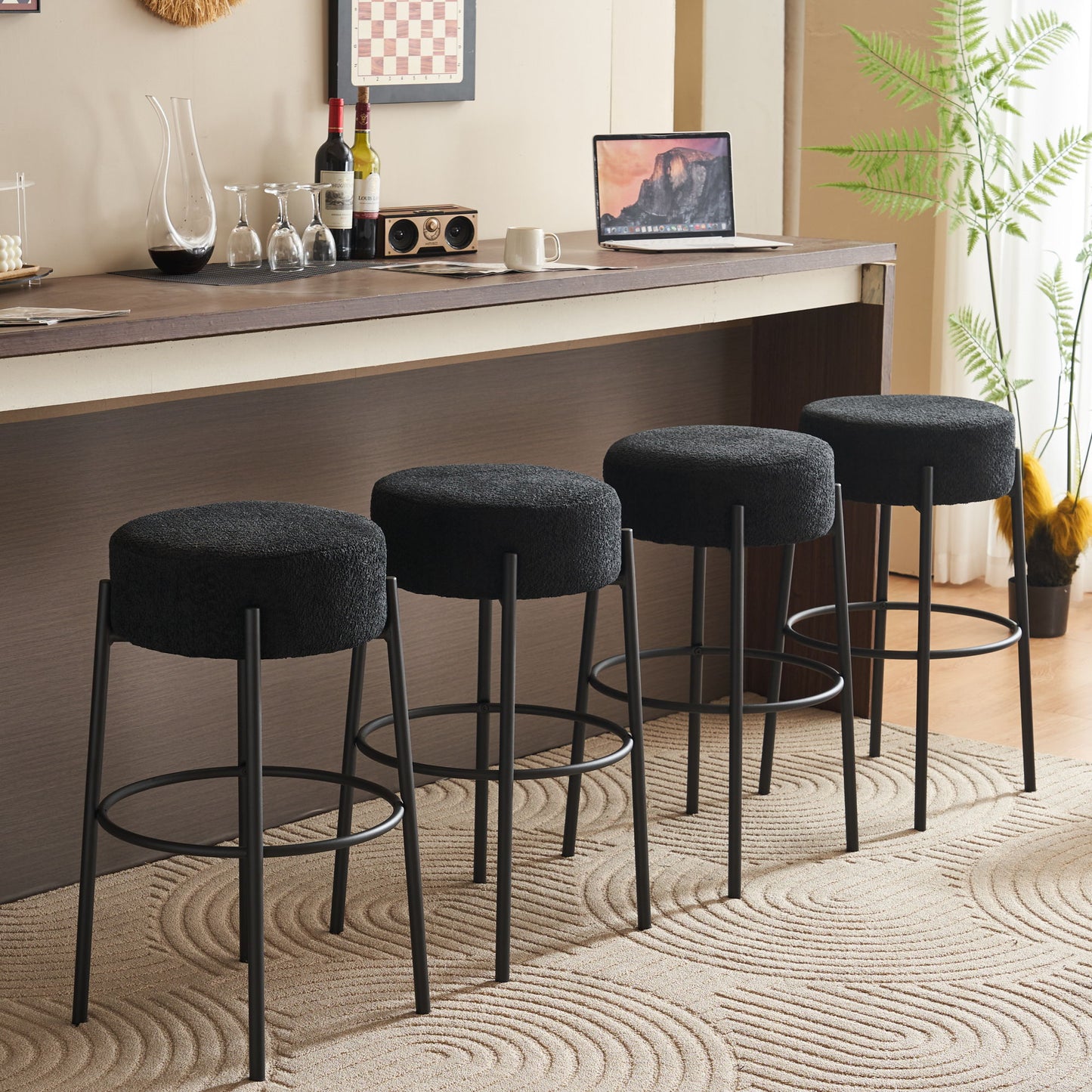 Round High Bar Stools (Set of 2), Contemporary Upholstered Dining Stools For Kitchens, Coffee Shops And Bar Stores Home Essentials