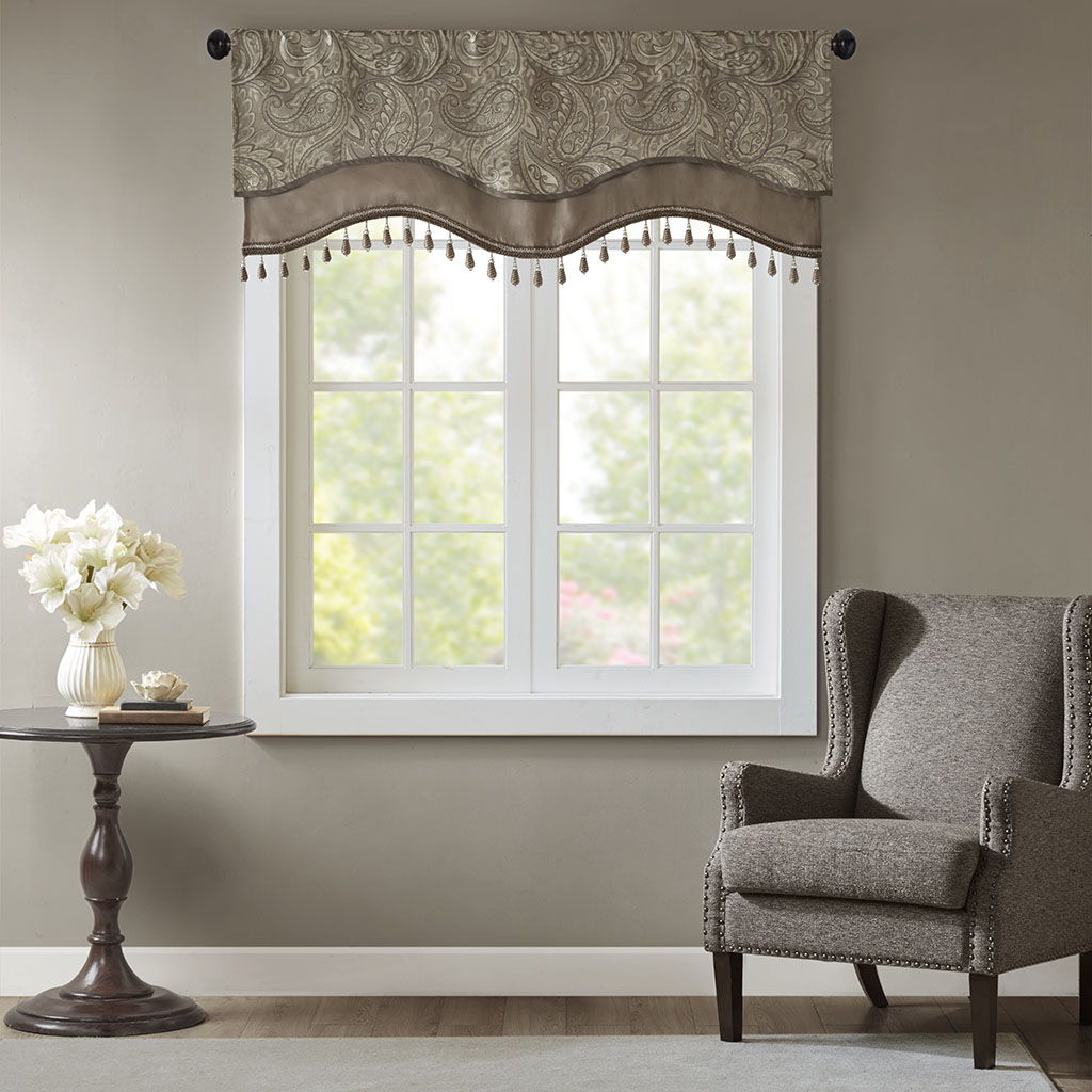 Aubrey - Window Rod Pocket Valance With Beads - Blue / Brown Madison Park