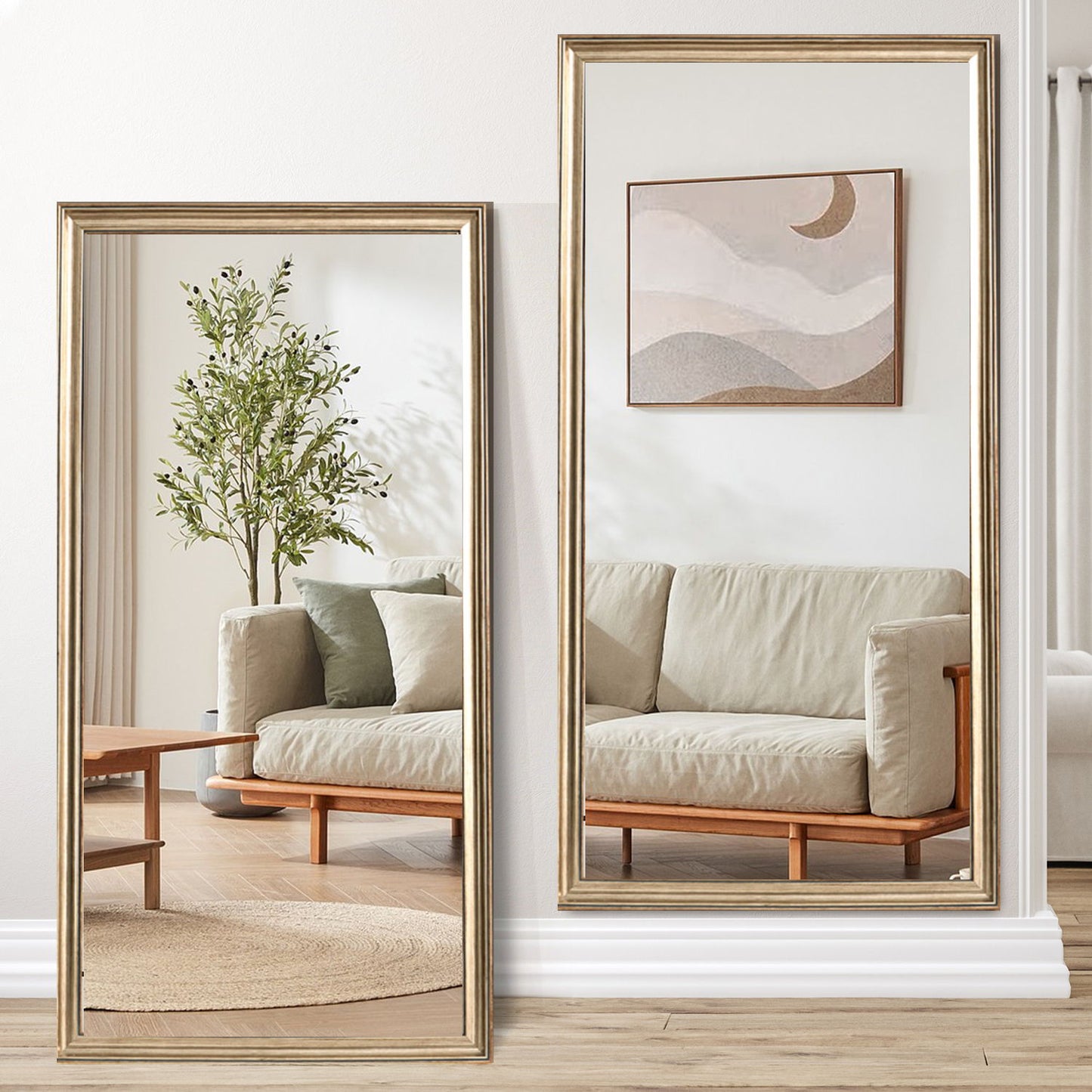 Elegant Full Body Floor Mirror With Artificial Wood Frame, Durable Design - Copper Daily Nest