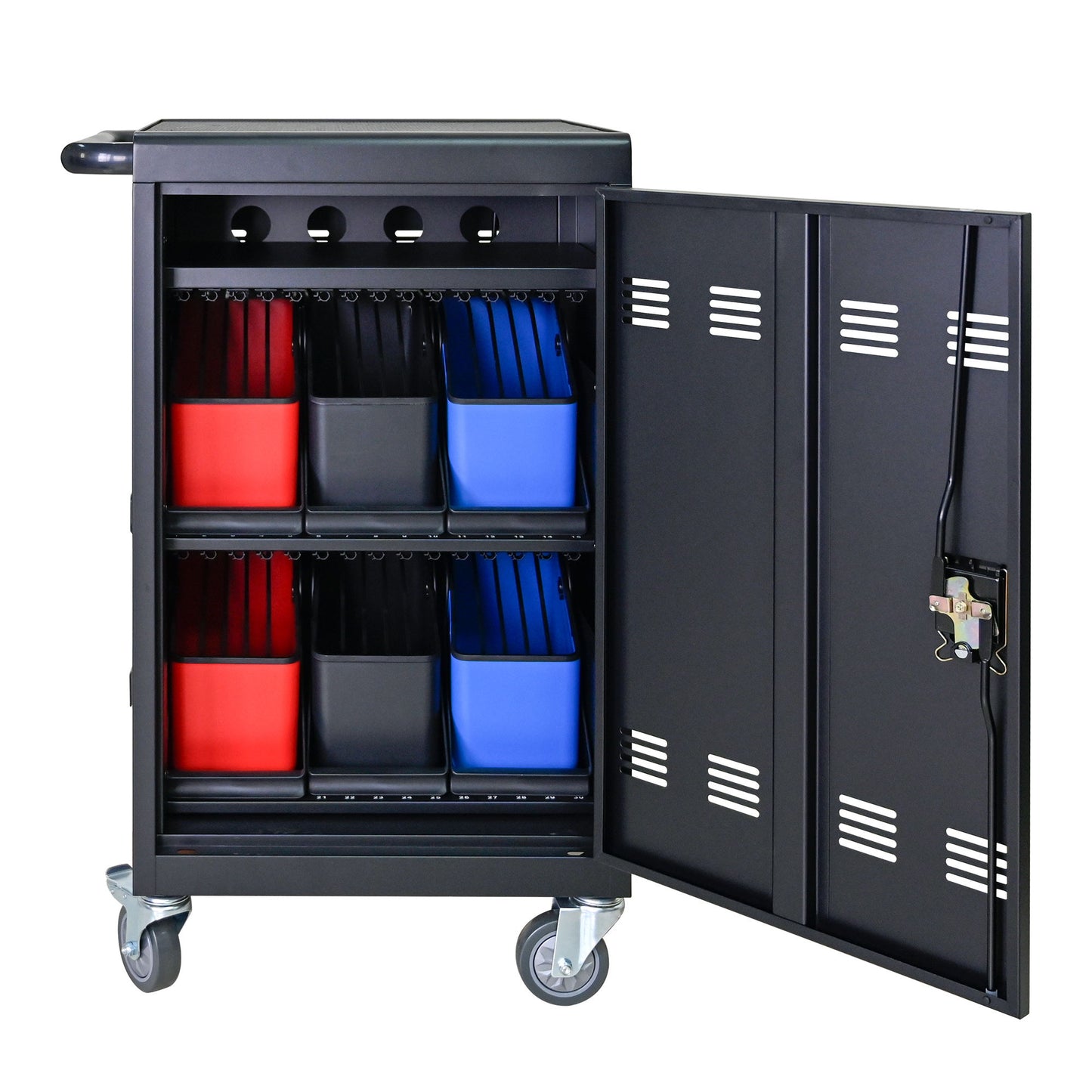 32 Bit Device Charging Trolley For Tablets And Laptops With Cable Management, Removable Doors - Matte Black Daily Nest