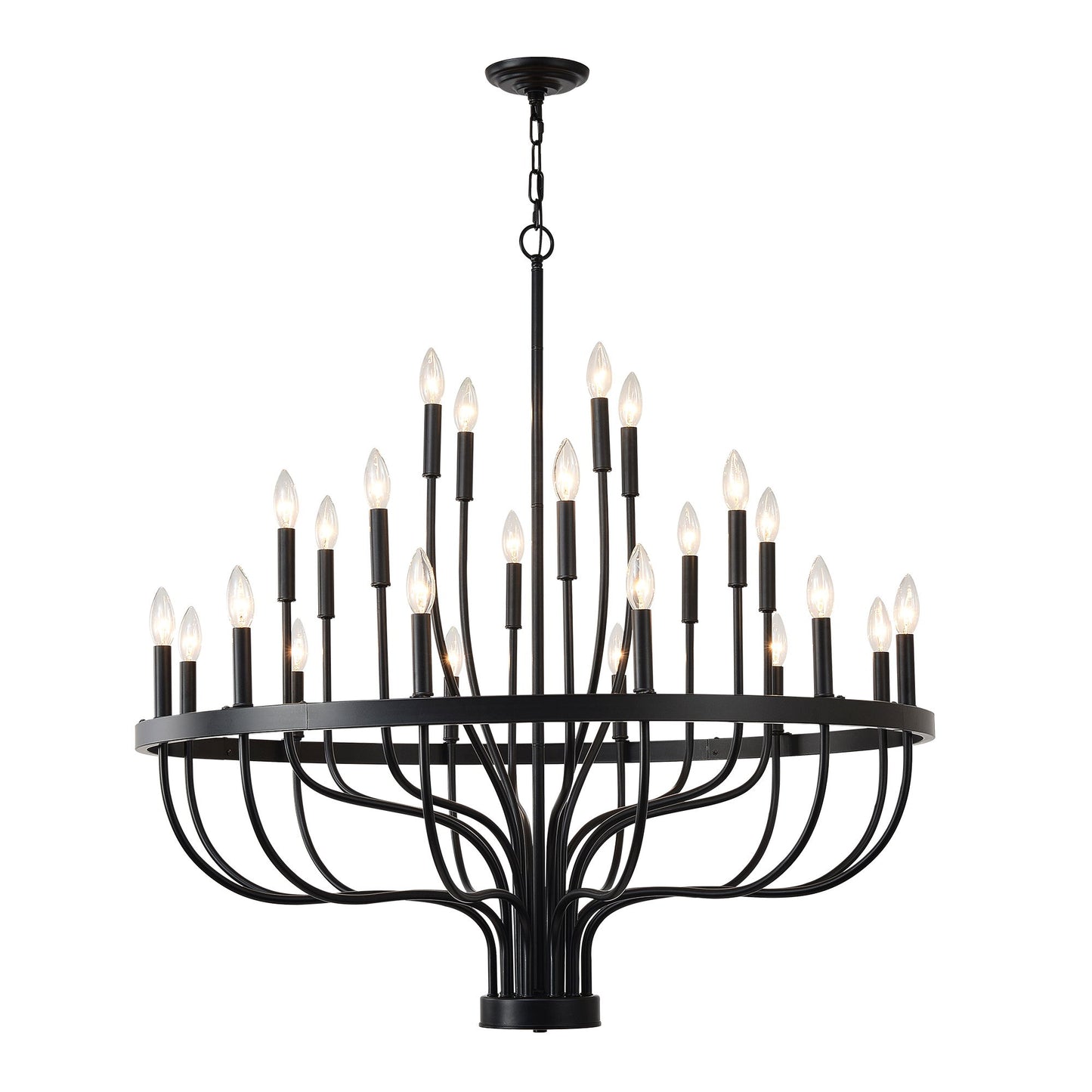 24 Light Chandelier Industrial Iron Candle Chandelier Modern Suspended Farmhouse Chandeliers Pendant Light Fixtures For Dining Room Bedroom Living Room Kitchen Island Foyer E12 Bulb (No Include) - Black Daily Nest