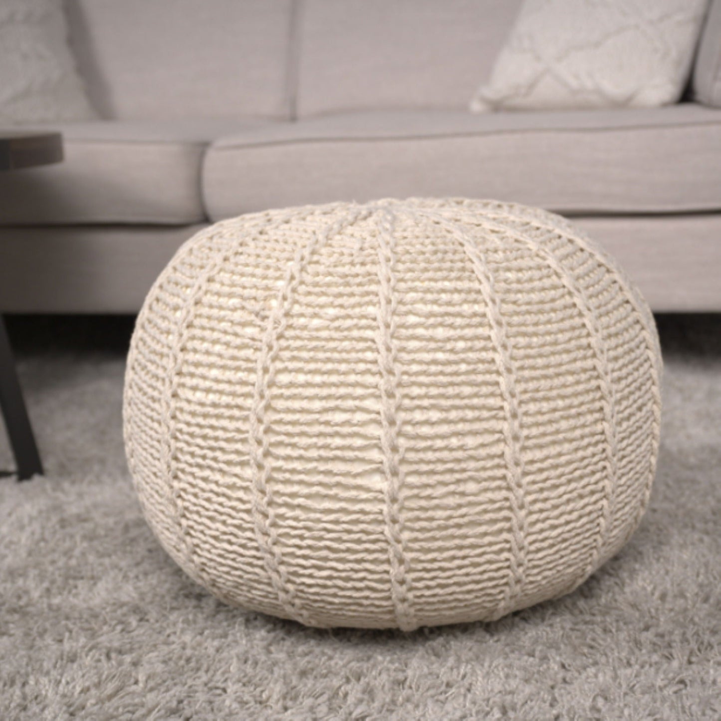 Bordeaux - Knitted Cotton Round Pouf Ottoman And Floor Cushion Home Essentials