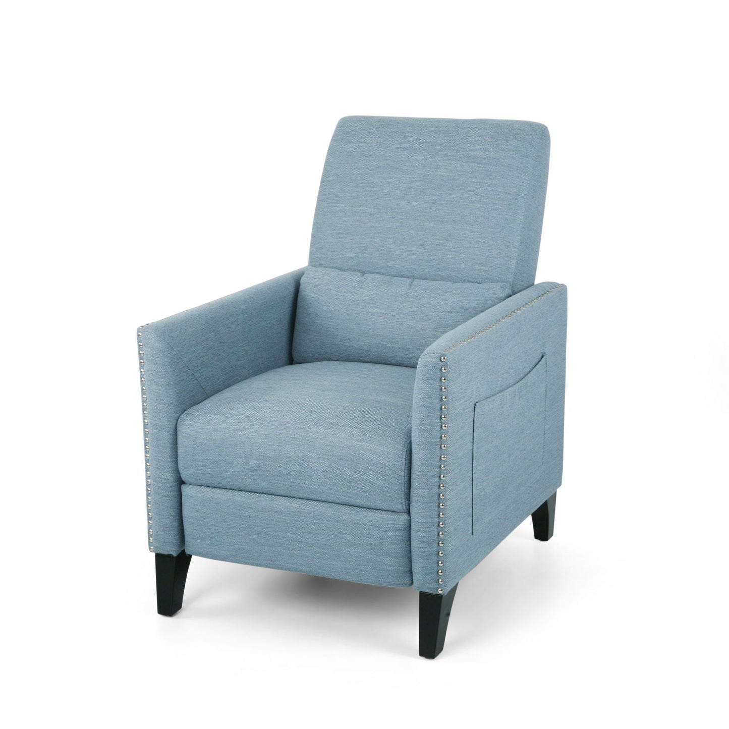 Repose Upholstered Recliner Chair With Nailhead Trim And Side Pocket - Light Blue Noble House
