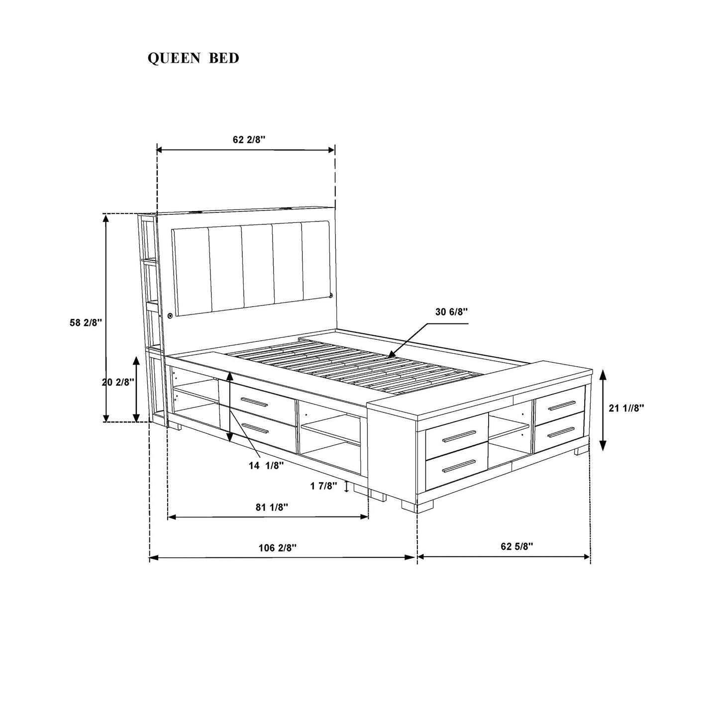 Messa - Bed With Storage Features And LED Lighting Global Furniture USA