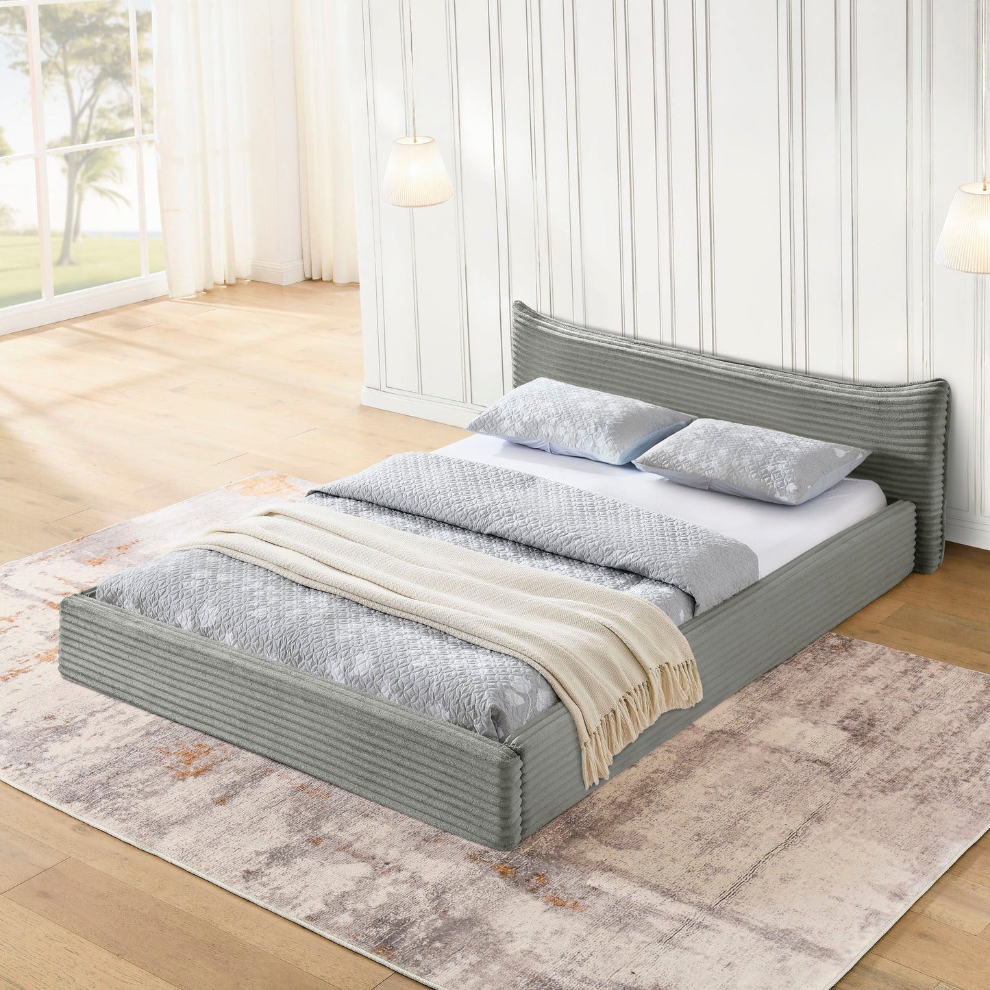 Modern Upholstered Bed Frame With Curved Headboard Home Essentials