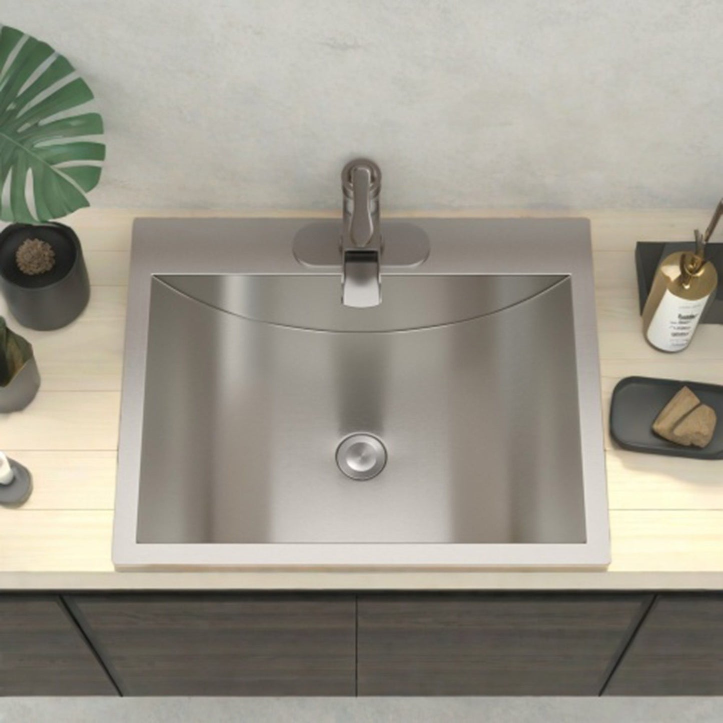 21 X 17" Drop In Bathroom Sink With Pop Up Drain, Stainless Steel Su304, Durable & Rust Resistant, Easy Installation - Brushed Nickel Daily Nest