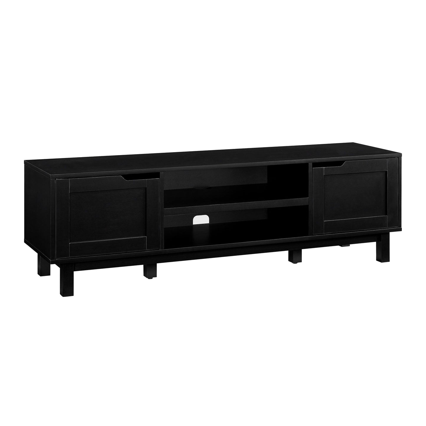 Modern 2 Door Open Storage TV Stand For TVs Up To 65" - Solid Black Walker Edison