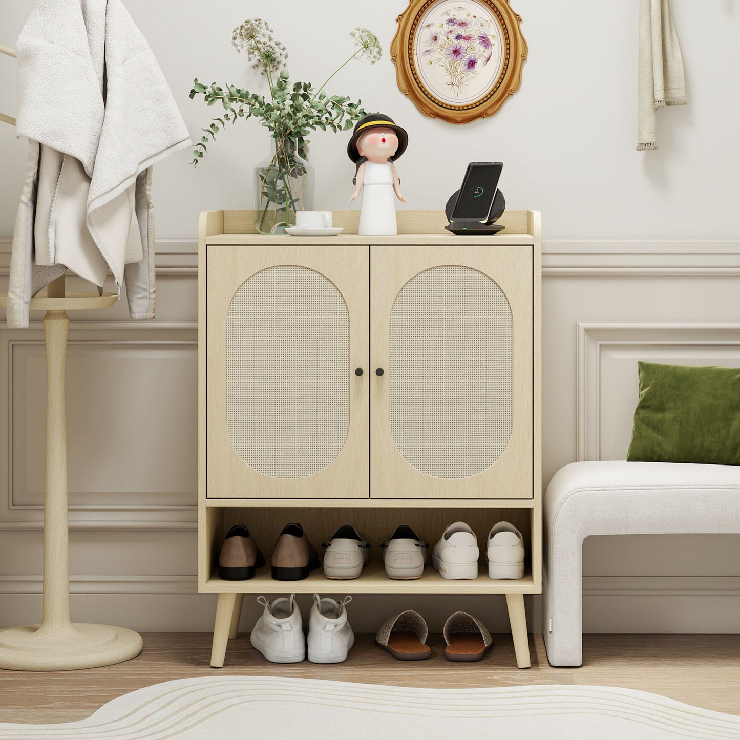 2 Door Shoe Rack, Freestanding, Modern Shoe Storage Cabinet, For Entryway - Natural Daily Nest