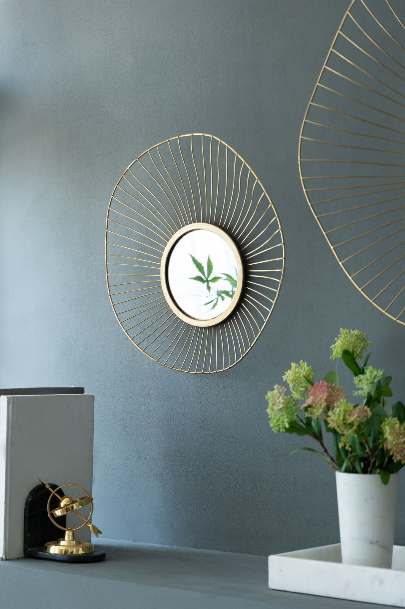 Wall Mirror Abstract Designed Wall Mirrors WithFrame For Home & Office, Top Of Sideboard (Set of 3) - Gold Daily Nest