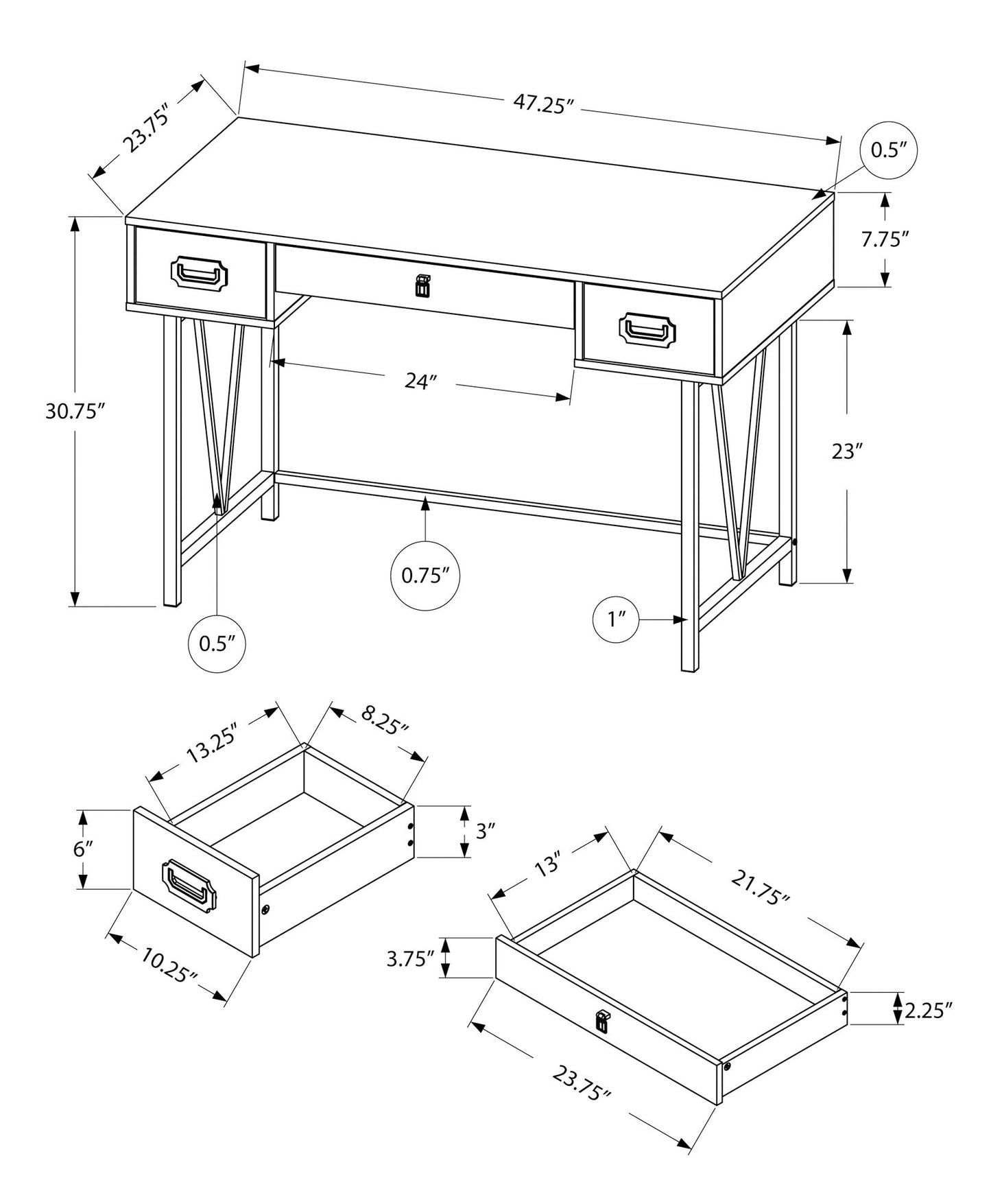 Computer Desk For Home Office, Laptop, Storage Drawers, Transitional 8th Street