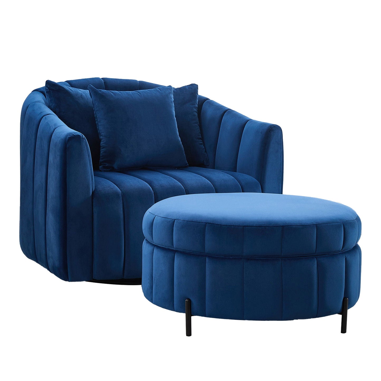 Oversized Velvet Swivel Barrel Accent Chair And Ottoman Set With Storage Home Essentials