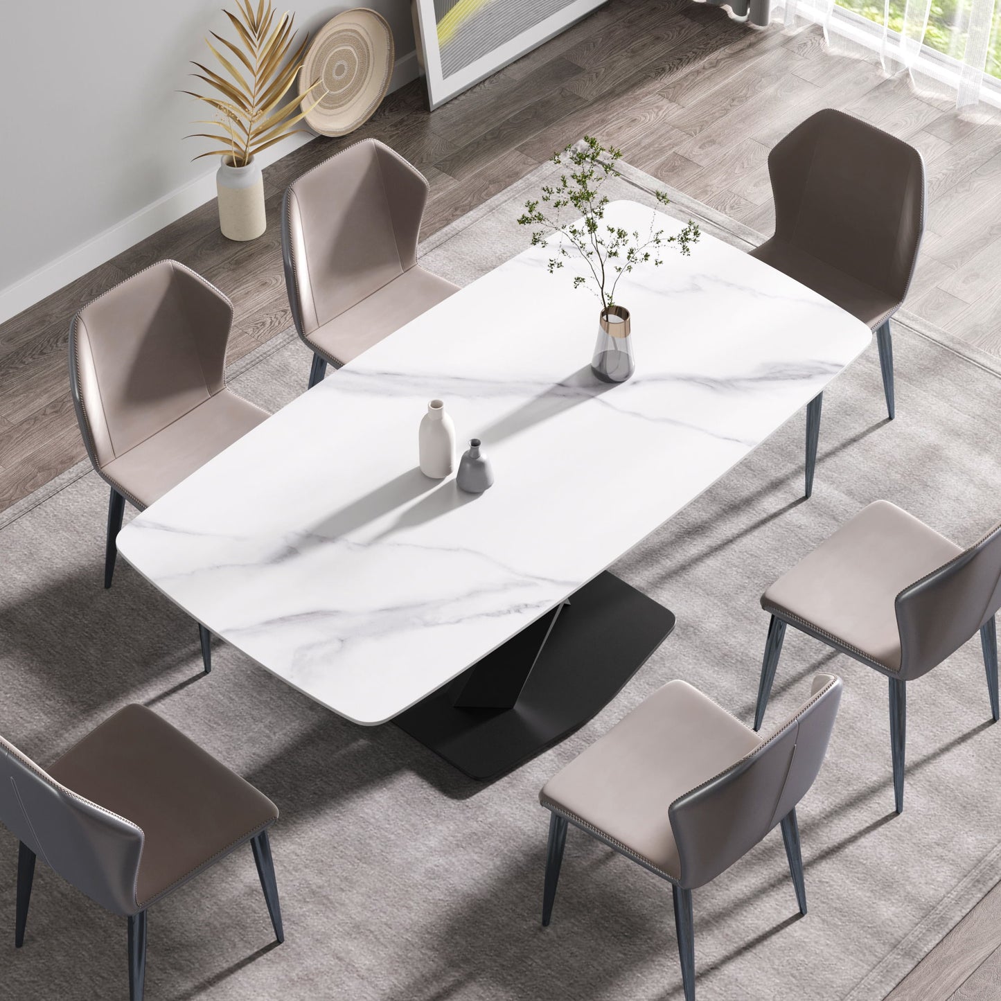 70.87" Modern Artificial Stone White Curved Black Metal Leg Dining Table, Can Accommodate 6-8 People - White / Black Home Essentials