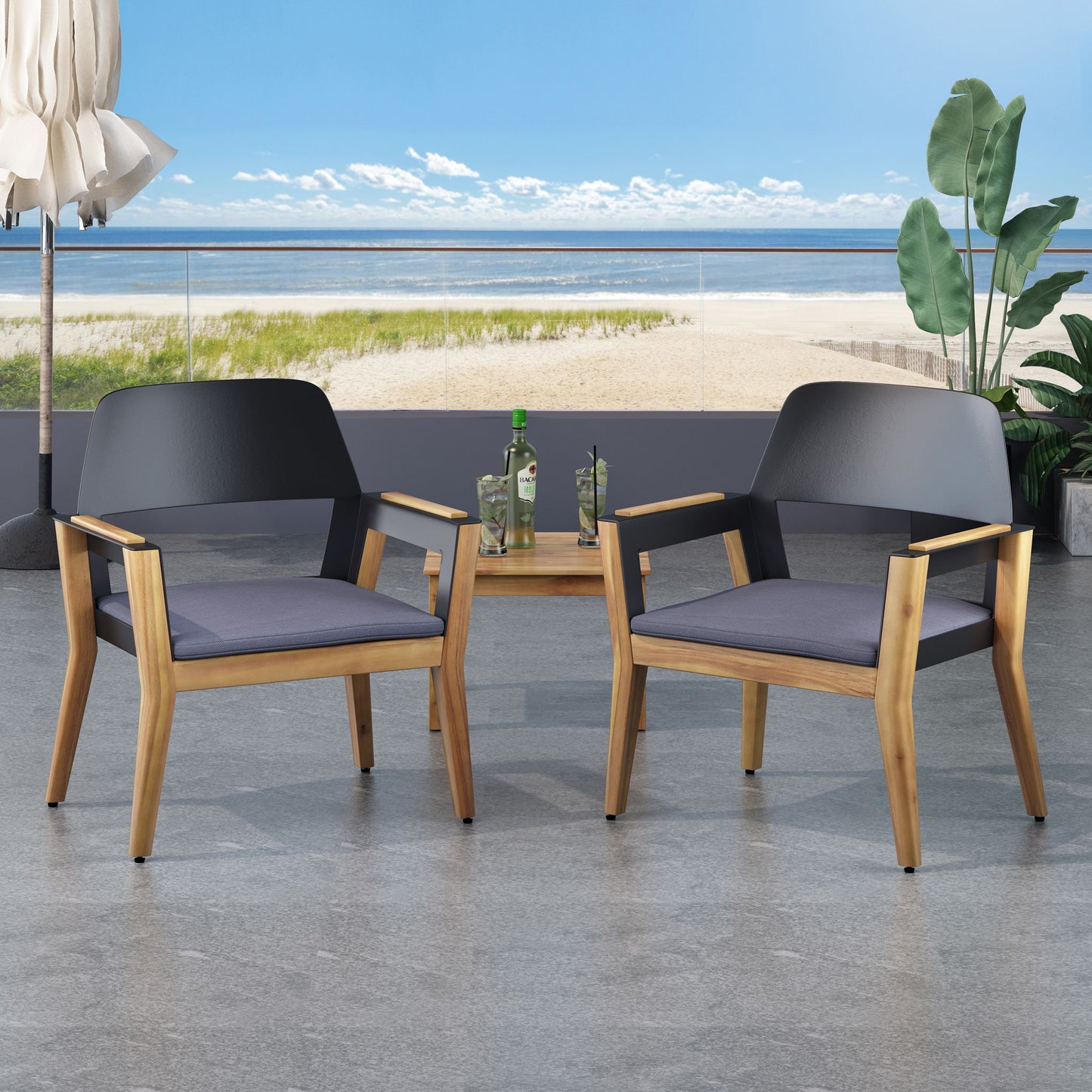 Soho - Transitional Style Outdoor Club Chair (Set of 2) With Cushions - Teak Noble House