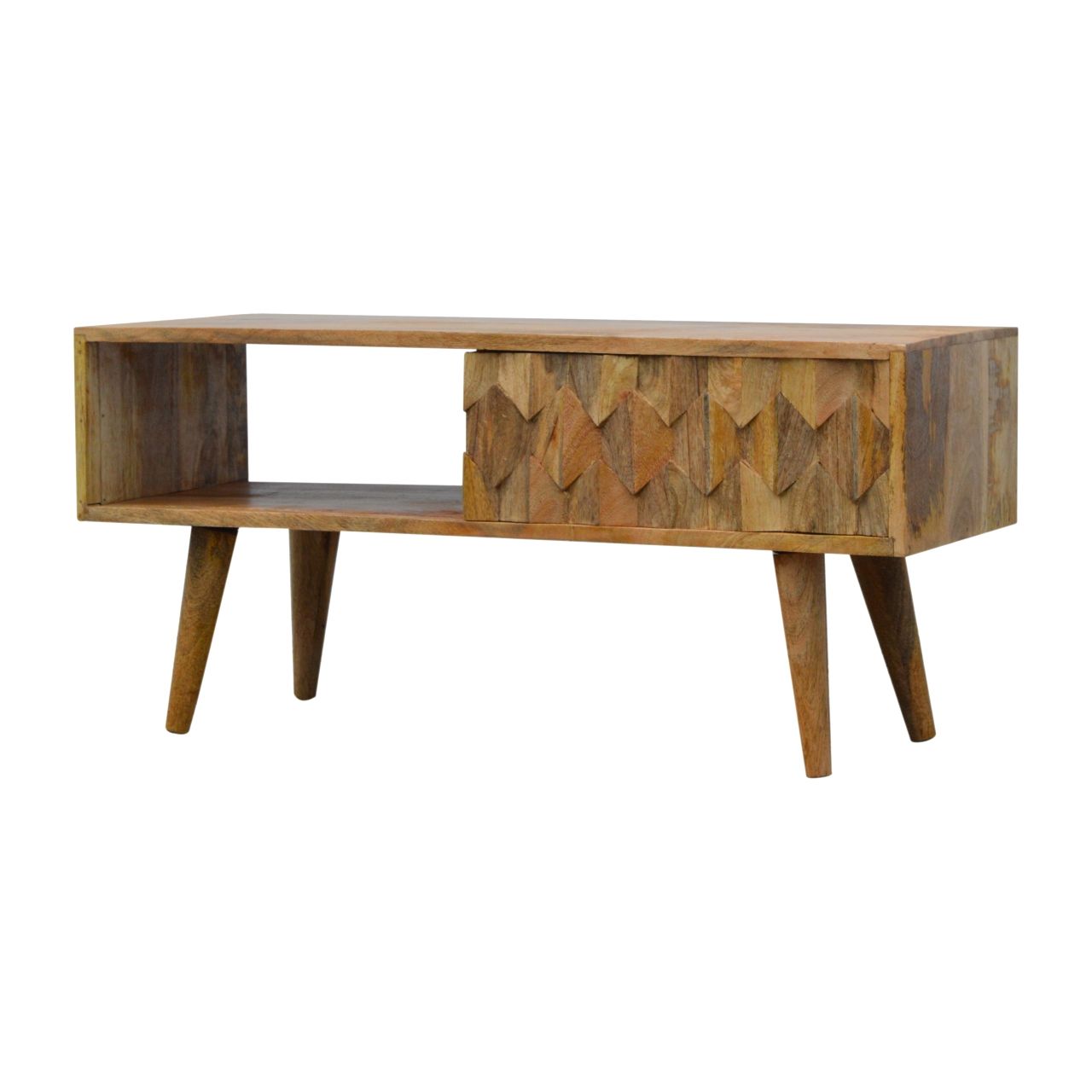 Pineapple Carve Sliding Media Unit - Oak Artisan Furniture