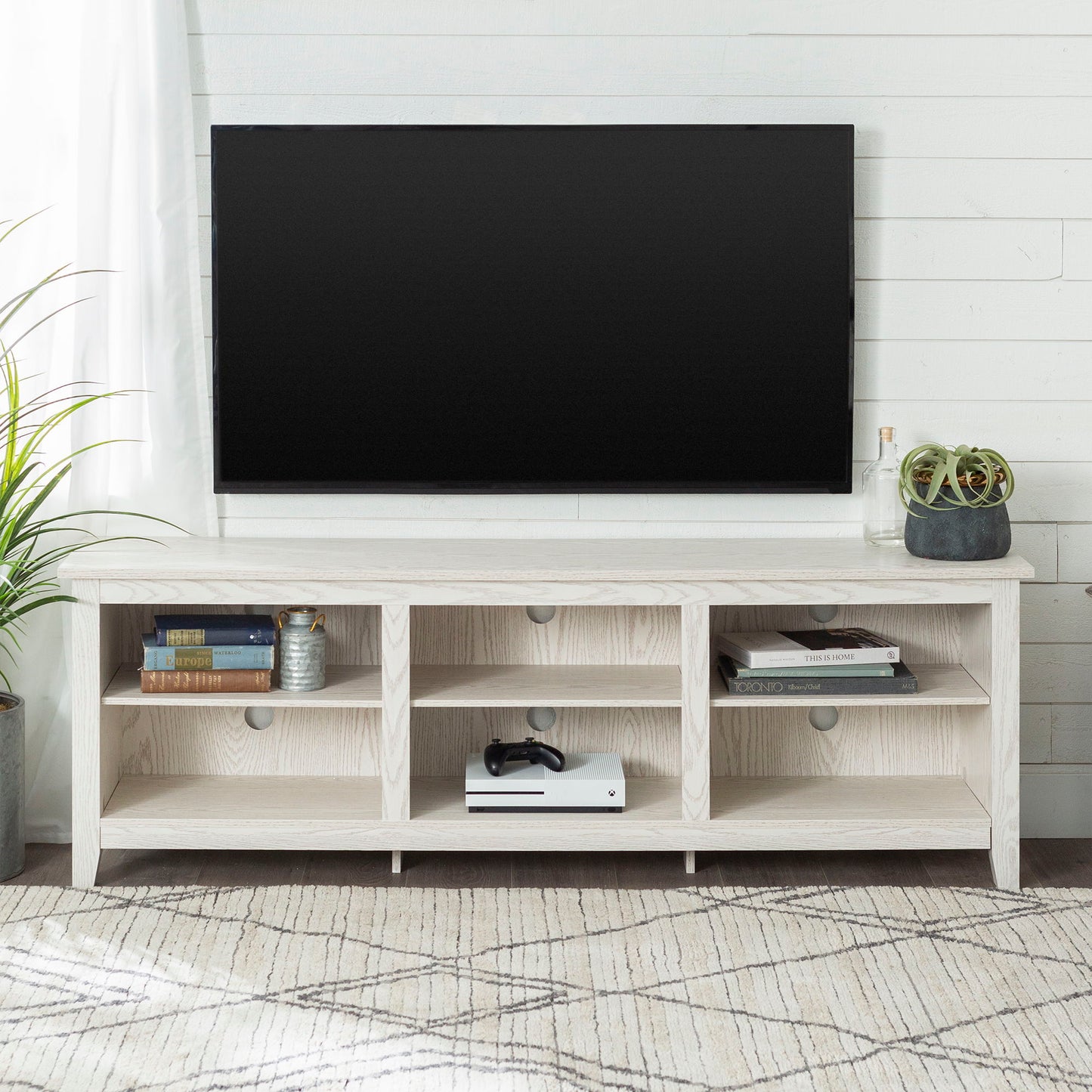 Modern Transitional 3 Shelf Open Storage 70" TV Stand For 80" TVs Walker Edison